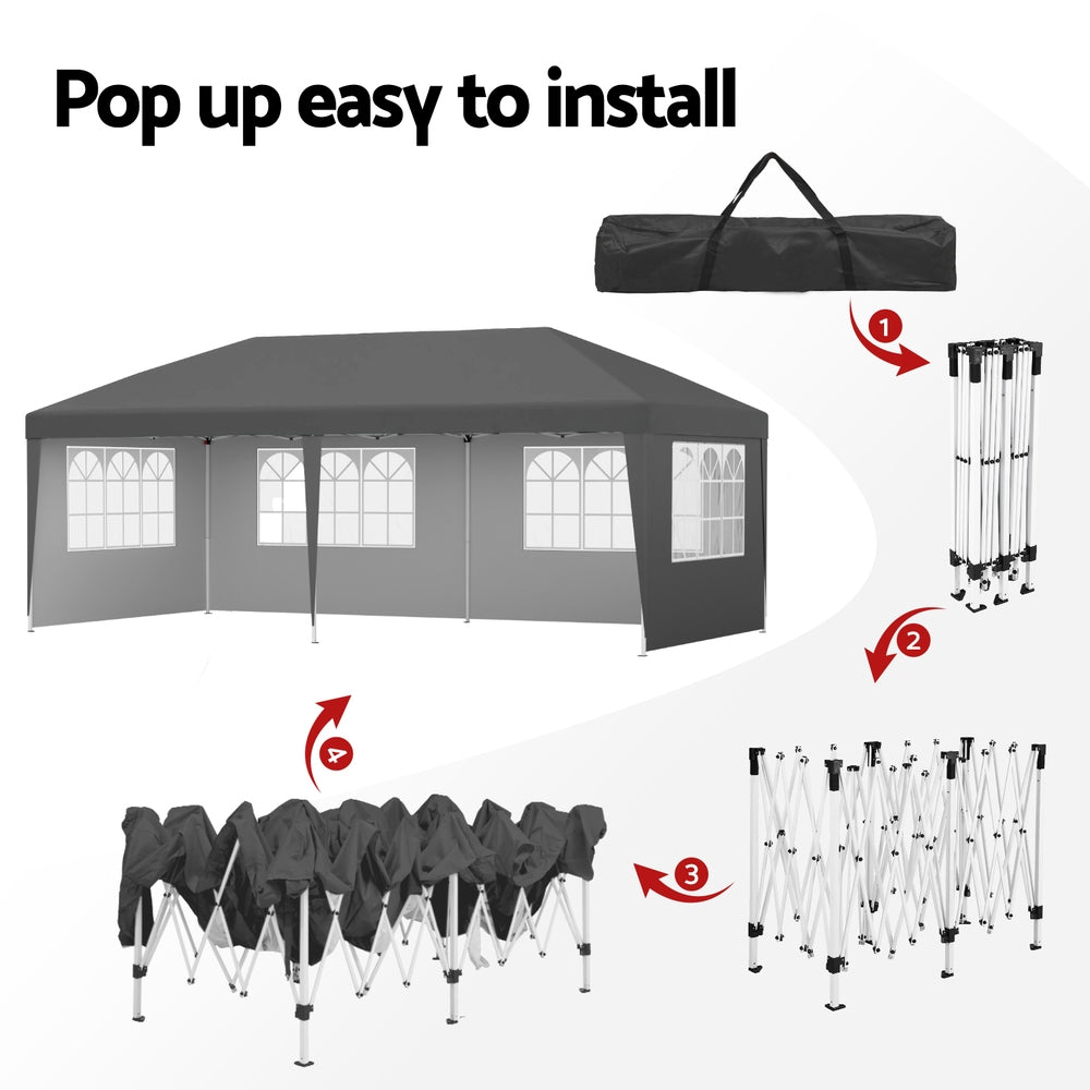 Instahut Gazebo 3x6m Pop Up Marquee Wedding Party Outdoor Camping Canopy Grey Bedworld
