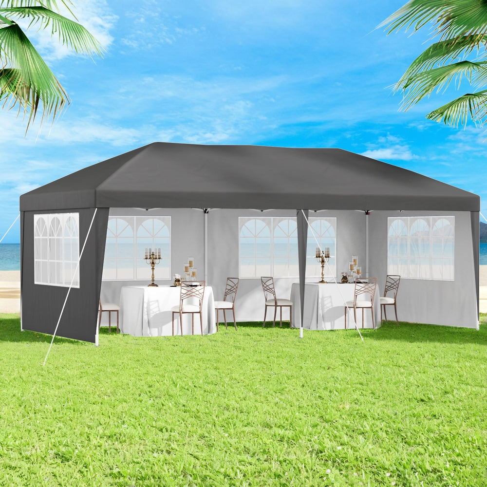 Instahut Gazebo 3x6m Pop Up Marquee Wedding Party Outdoor Camping Canopy Grey Bedworld