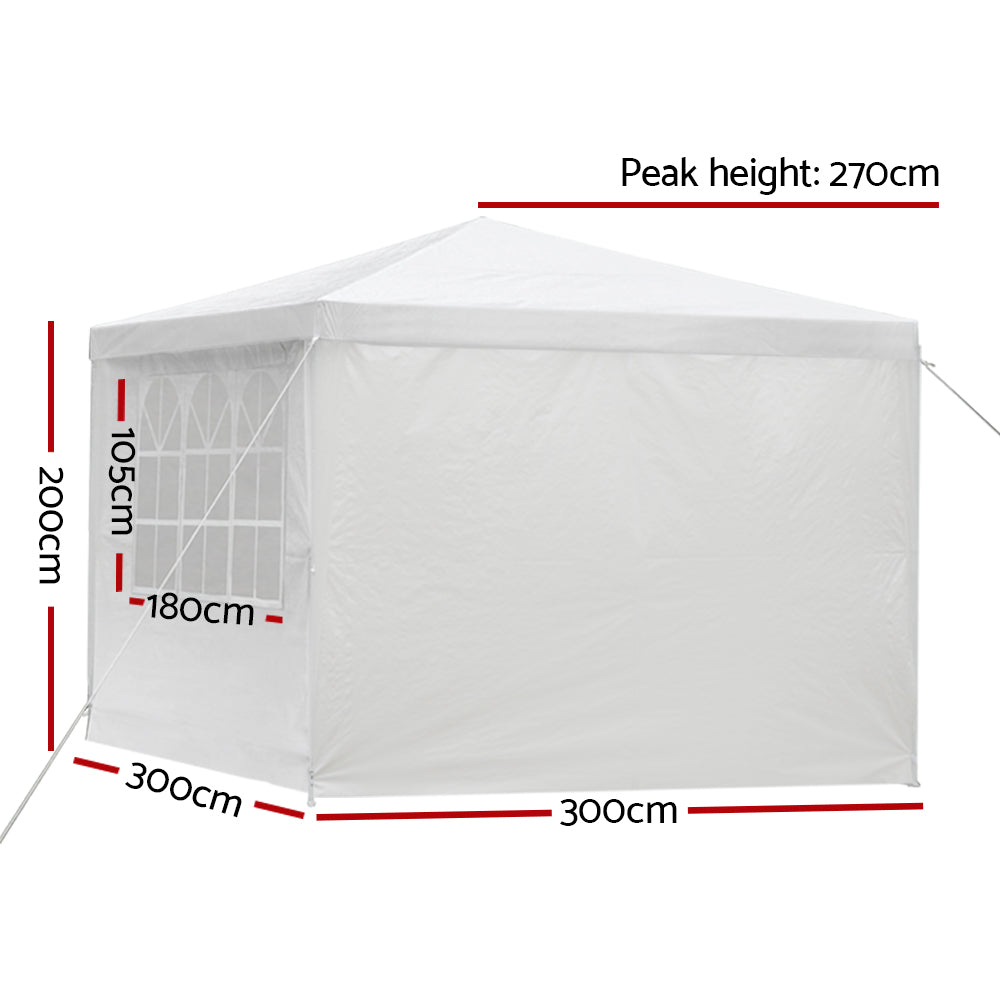 White gazebo tent roof with side panel frame and open front wall section