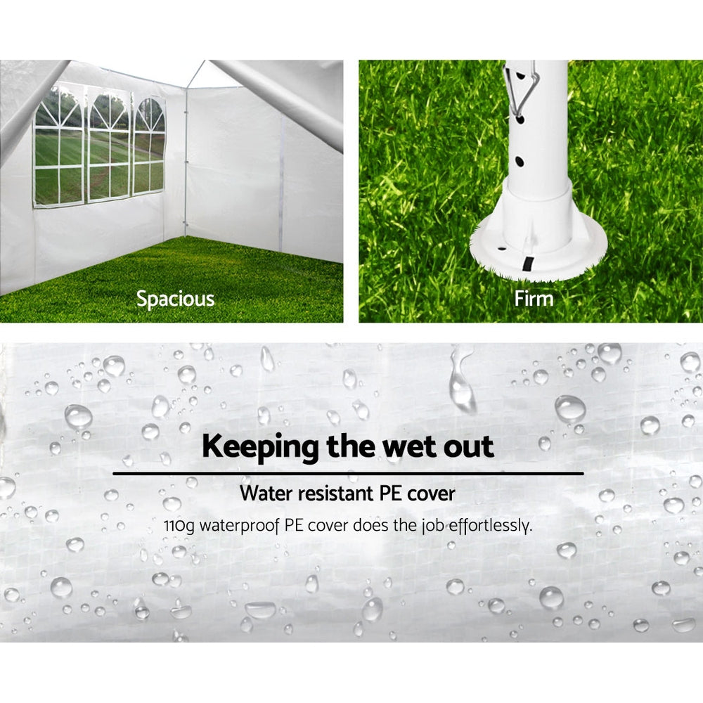 White gazebo tent side wall and window panel fabric detail