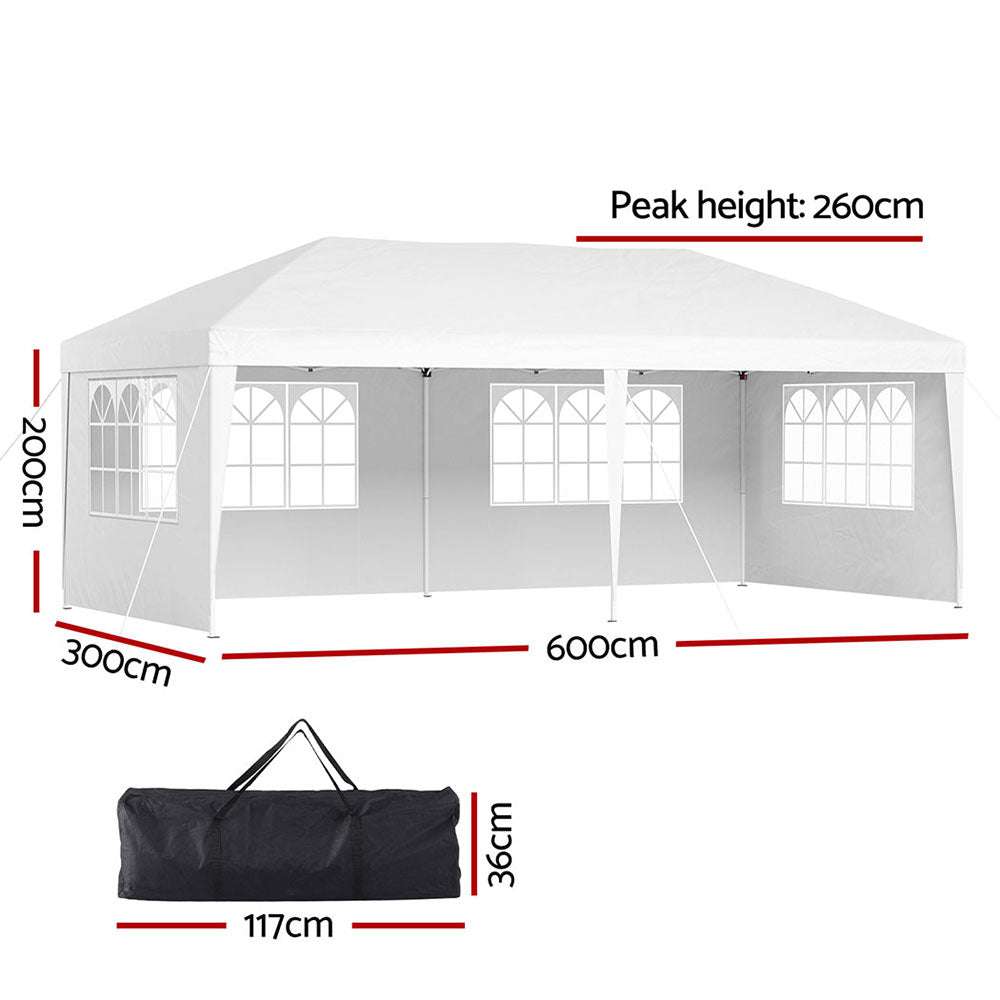Instahut Gazebo Pop Up Marquee 3x6m Wedding Party Outdoor Camping Tent Canopy Side Wall White