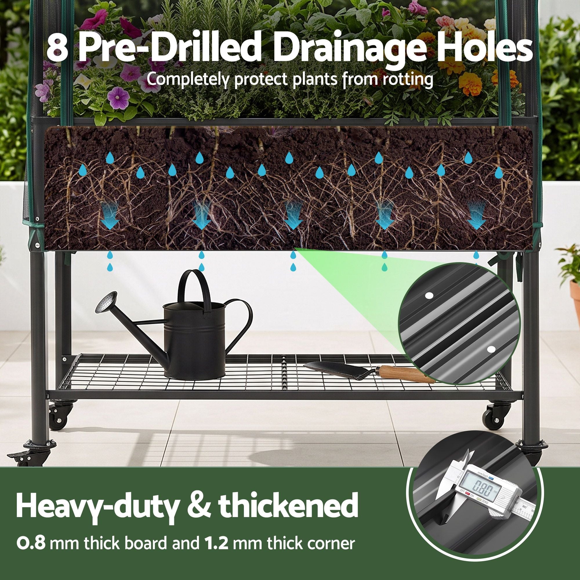 Green Fingers Mobile Raised Garden Bed with Net Cover Storage Shelf for Tomato Vegetables Herb Charcoal Bedworld