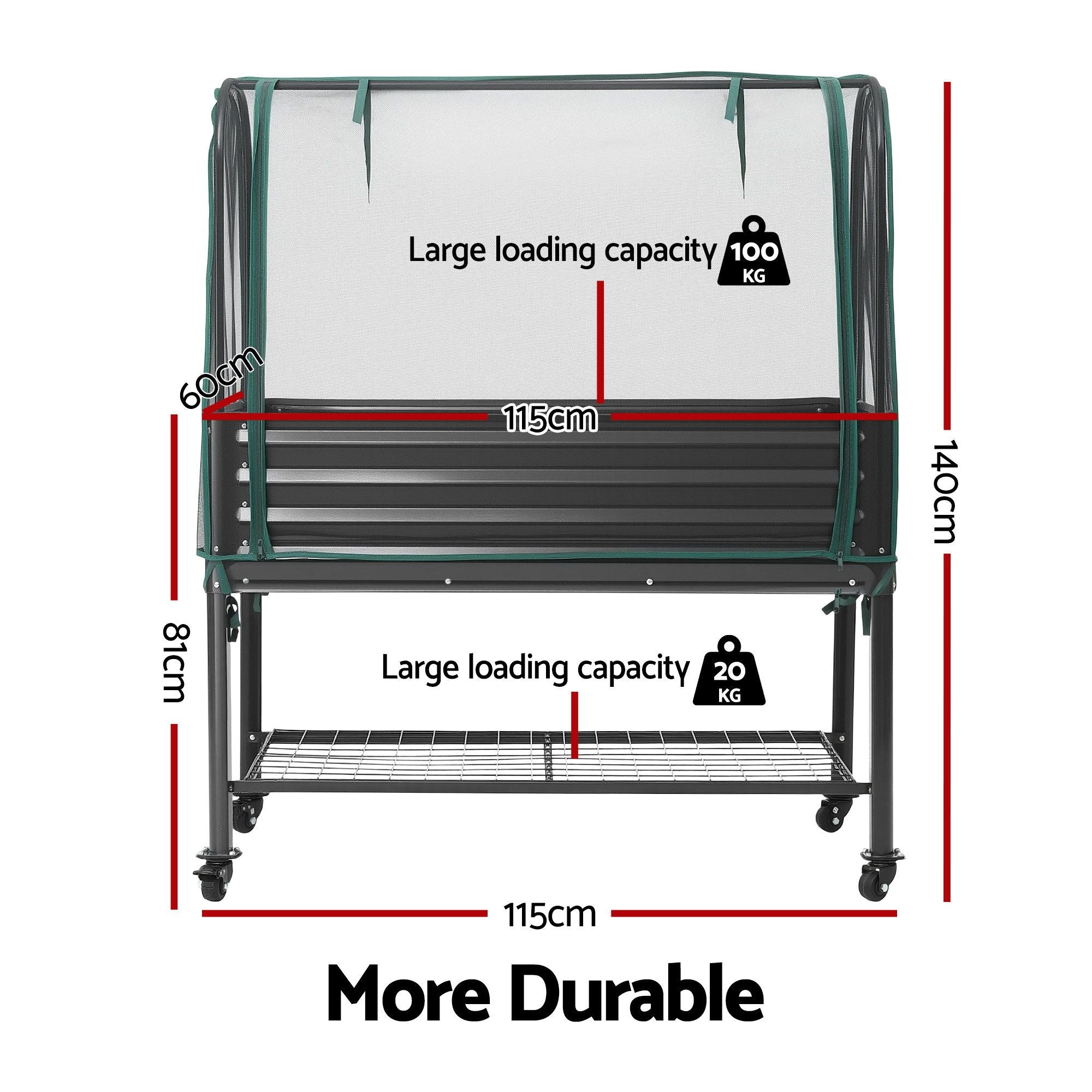 Green Fingers Mobile Raised Garden Bed with Net Cover Storage Shelf for Tomato Vegetables Herb Charcoal Bedworld