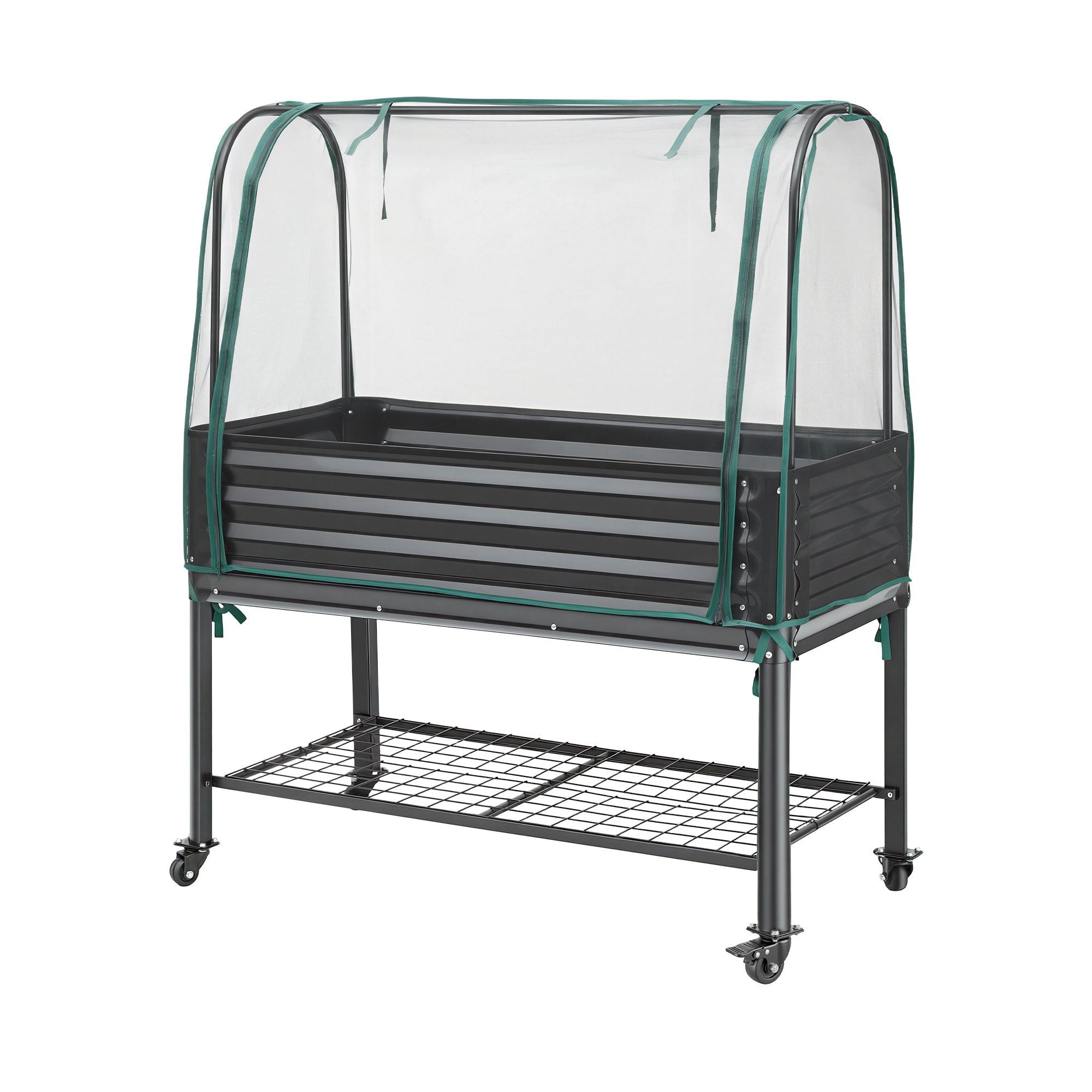 Green Fingers Mobile Raised Garden Bed with Net Cover Storage Shelf for Tomato Vegetables Herb Charcoal Bedworld