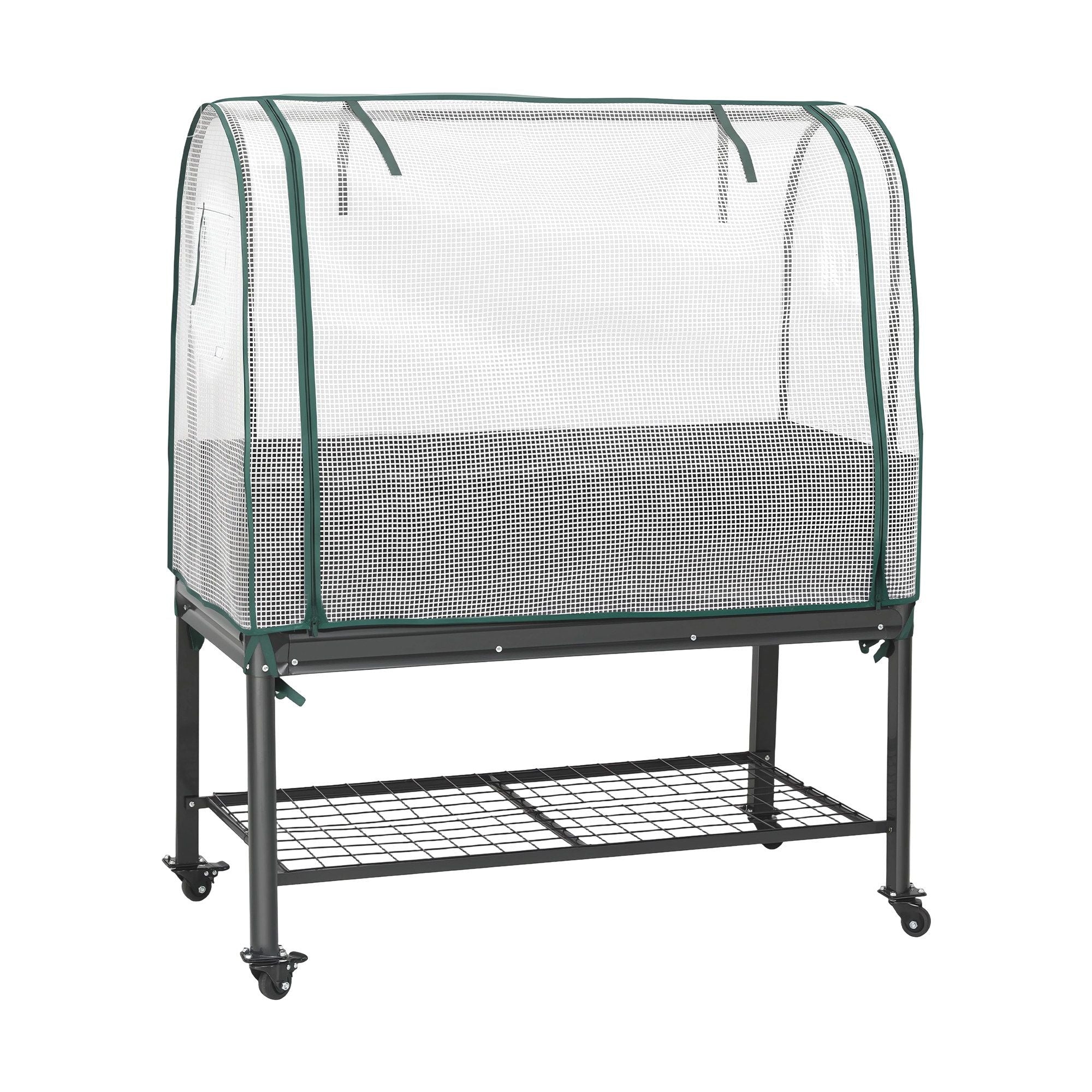 Green Fingers Mobile Raised Garden Bed with Greenhouse Cover Storage Shelf for Tomato Vegetables Herb Charcoal Bedworld