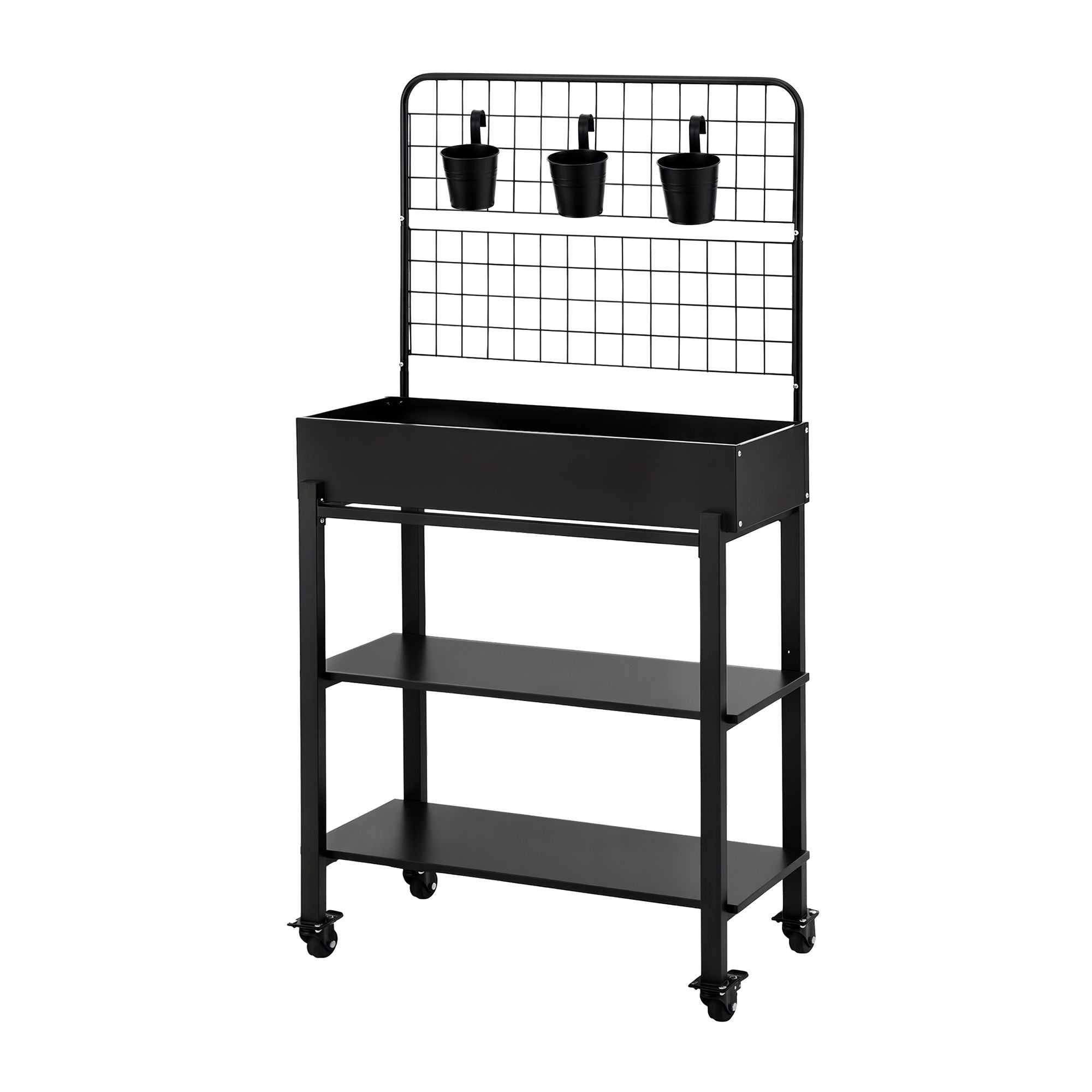 Green Fingers Mobile Raised Garden Bed with Trellis & Shelves Dark Grey Bedworld