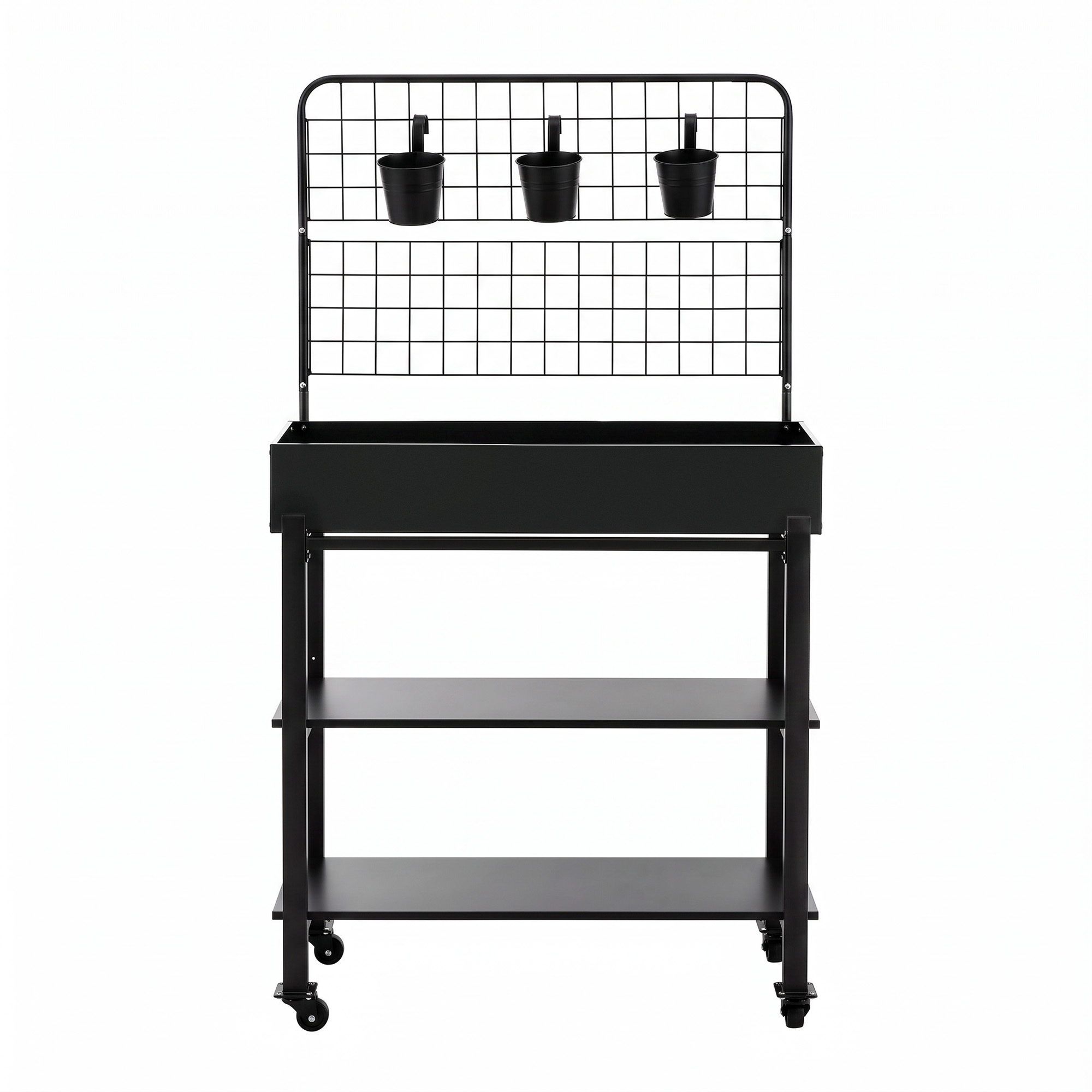 Green Fingers Mobile Raised Garden Bed with Trellis & Shelves Dark Grey Bedworld
