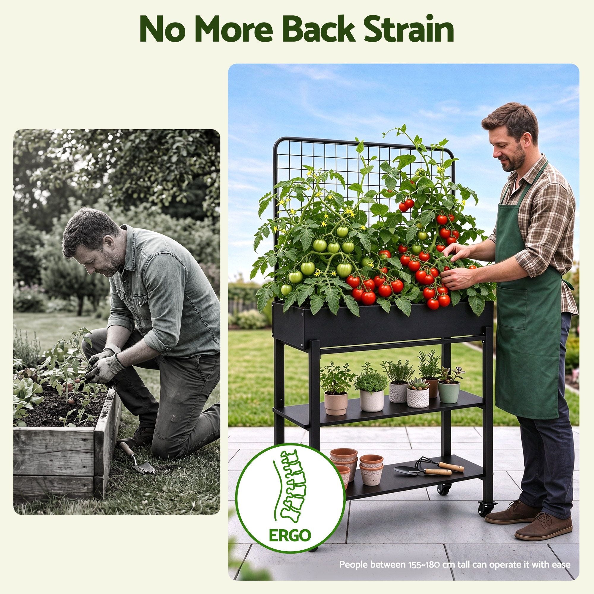 Green Fingers Mobile Raised Garden Bed with Trellis & Shelves Dark Grey Bedworld