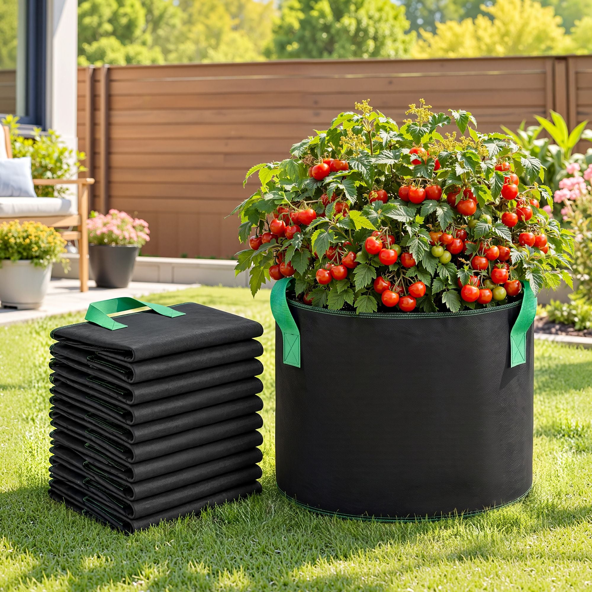 Green Fingers 15 Gallon Grow Bags 300gsm thick Aeration Fabric Pots 10 Pack Bedworld