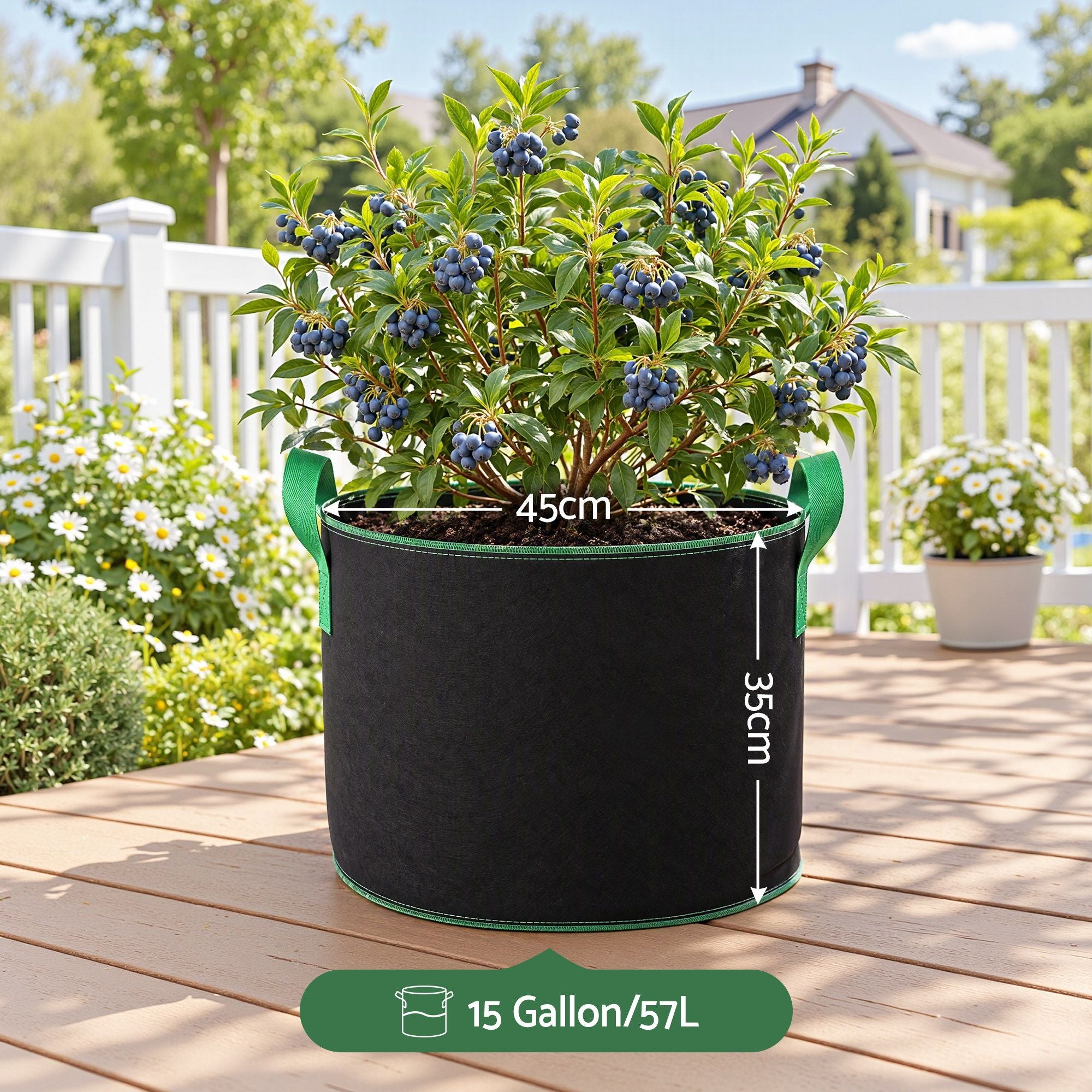 Green Fingers 15 Gallon Grow Bags 300gsm thick Aeration Fabric Pots 10 Pack Bedworld