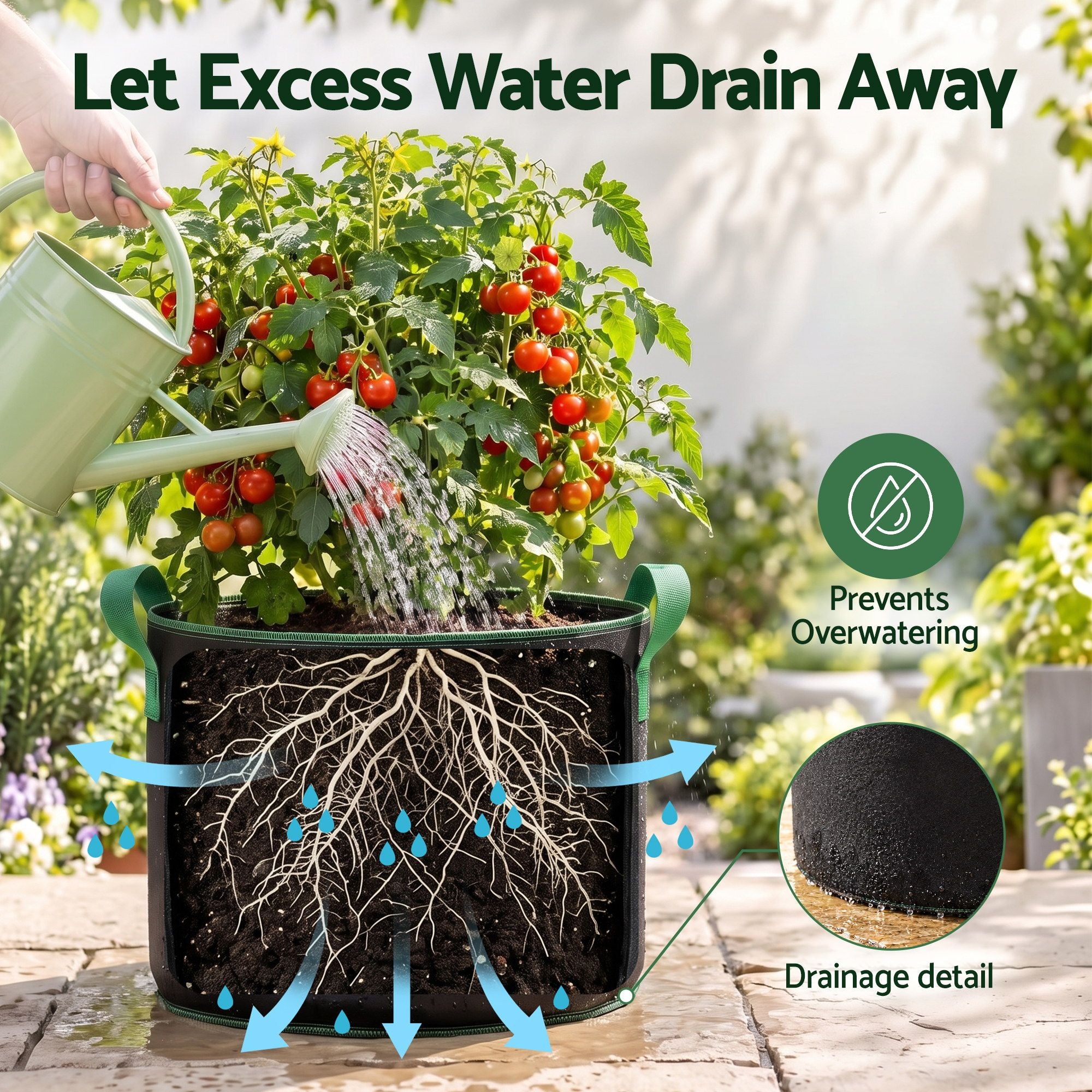 Green Fingers 15 Gallon Grow Bags 300gsm thick Aeration Fabric Pots 10 Pack Bedworld