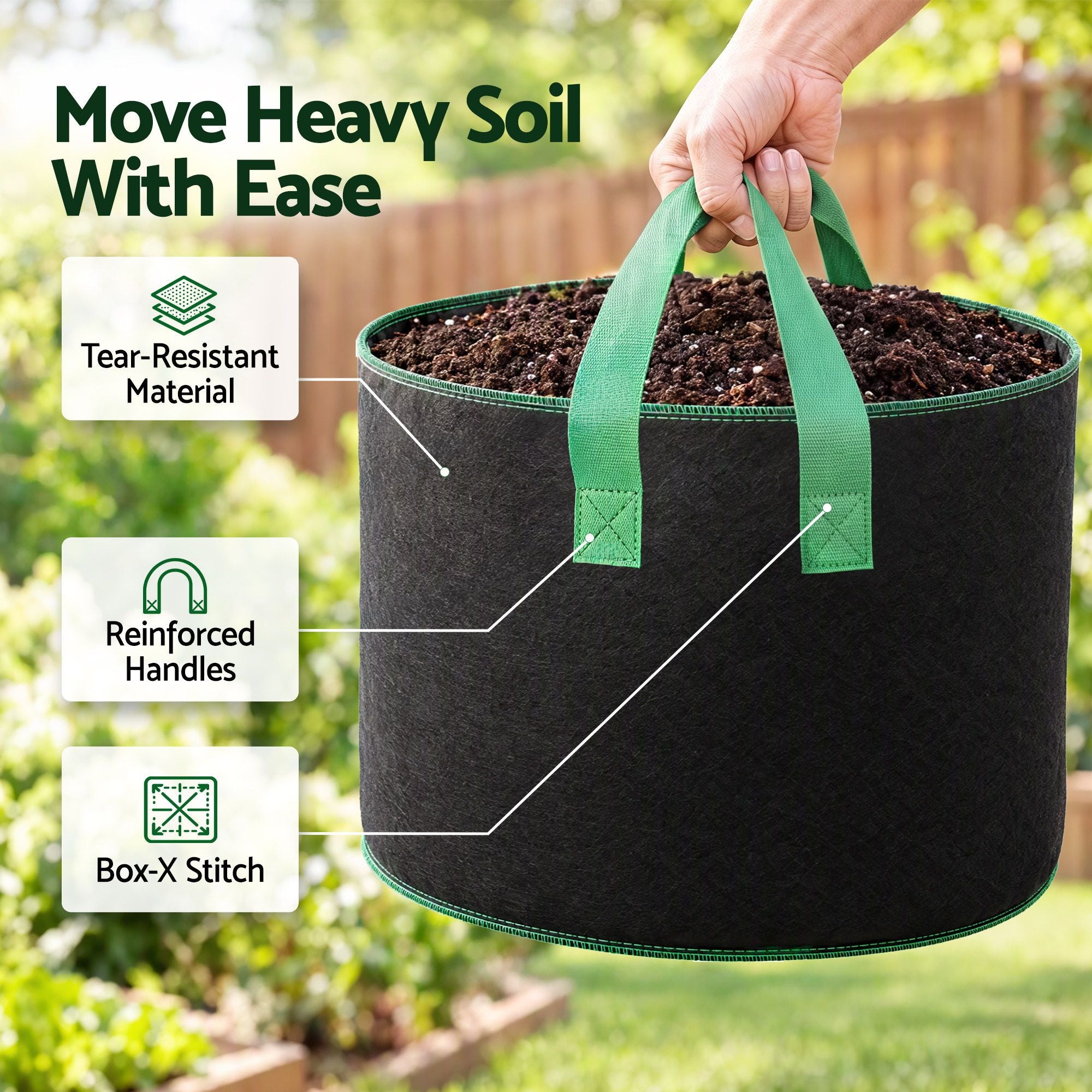 Green Fingers 15 Gallon Grow Bags 300gsm thick Aeration Fabric Pots 10 Pack Bedworld