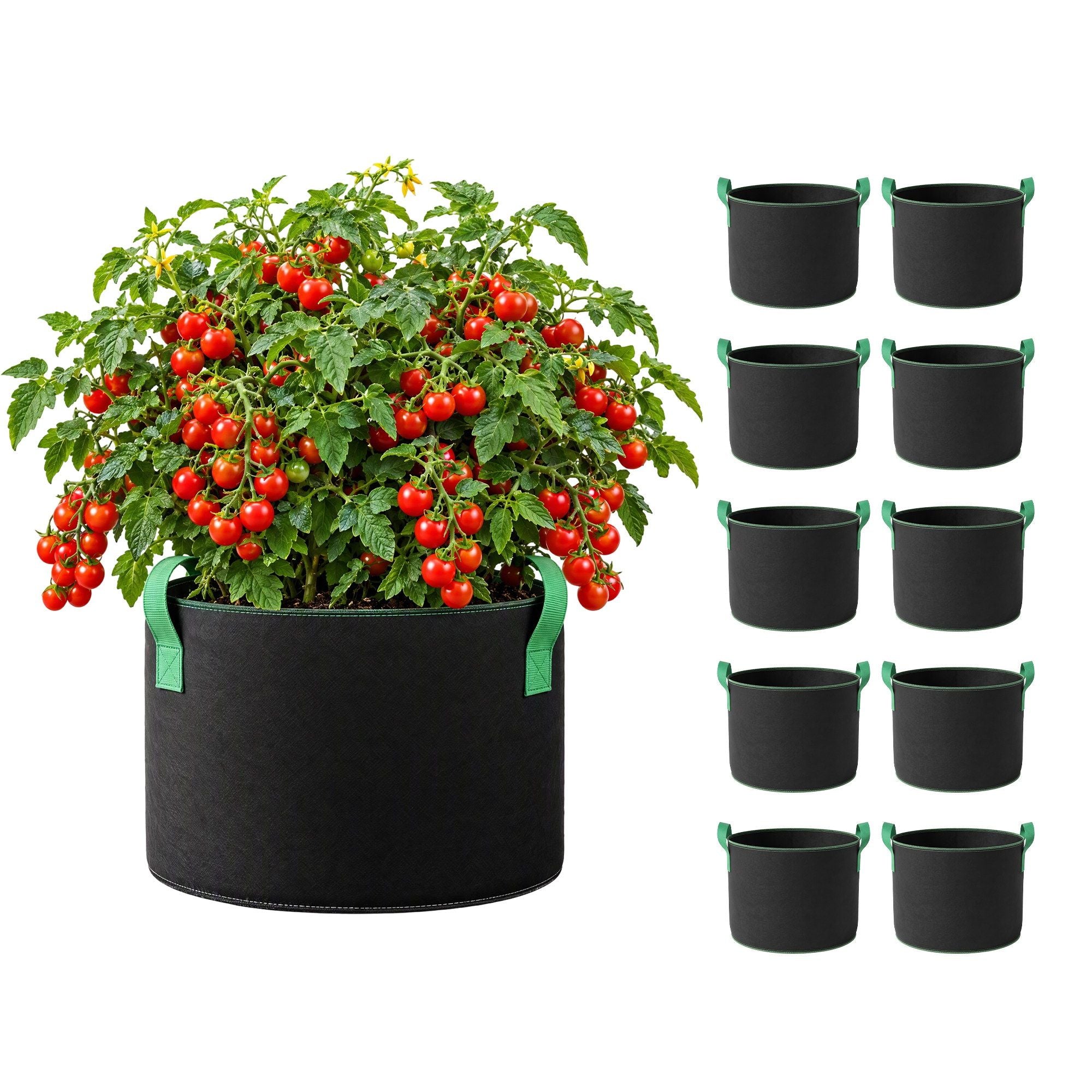 Green Fingers 15 Gallon Grow Bags 300gsm thick Aeration Fabric Pots 10 Pack Bedworld