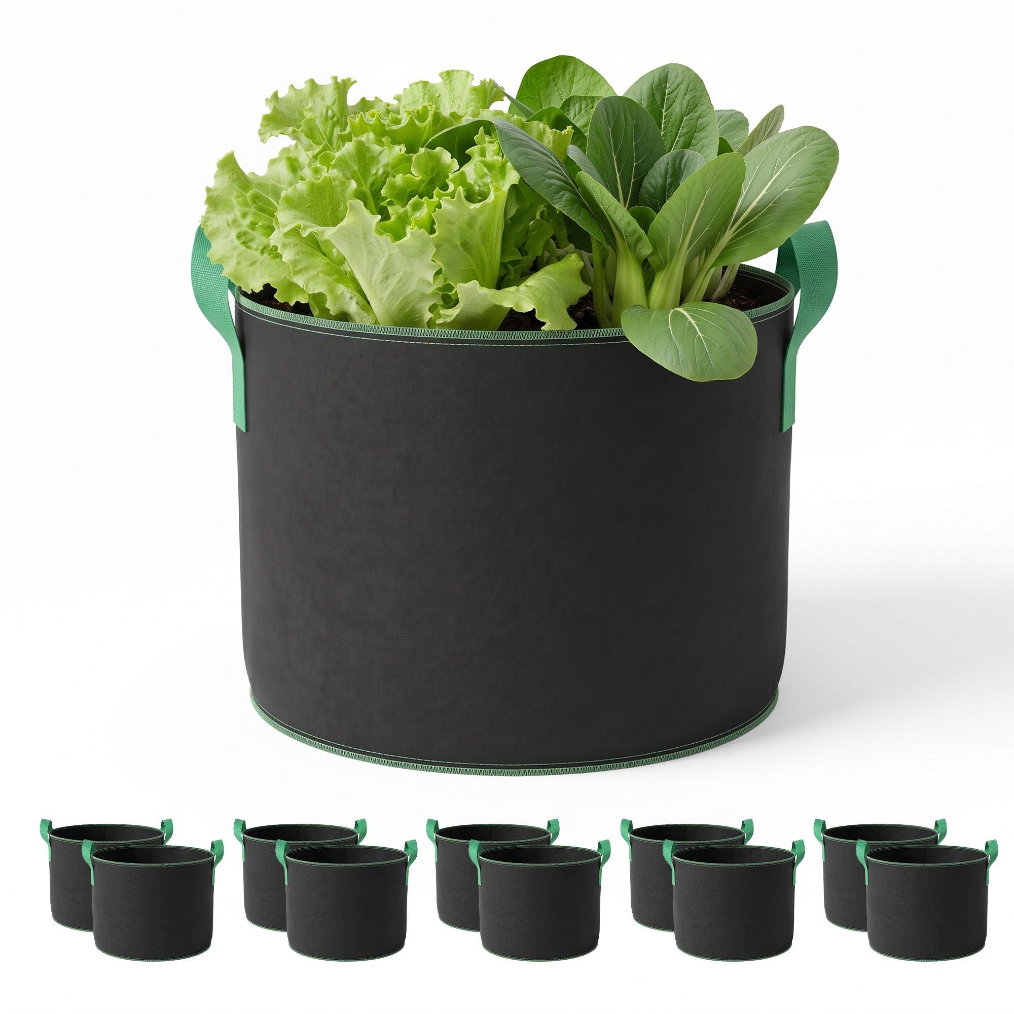 Green Fingers 15 Gallon Grow Bags 300gsm thick Aeration Fabric Pots 10 Pack Bedworld