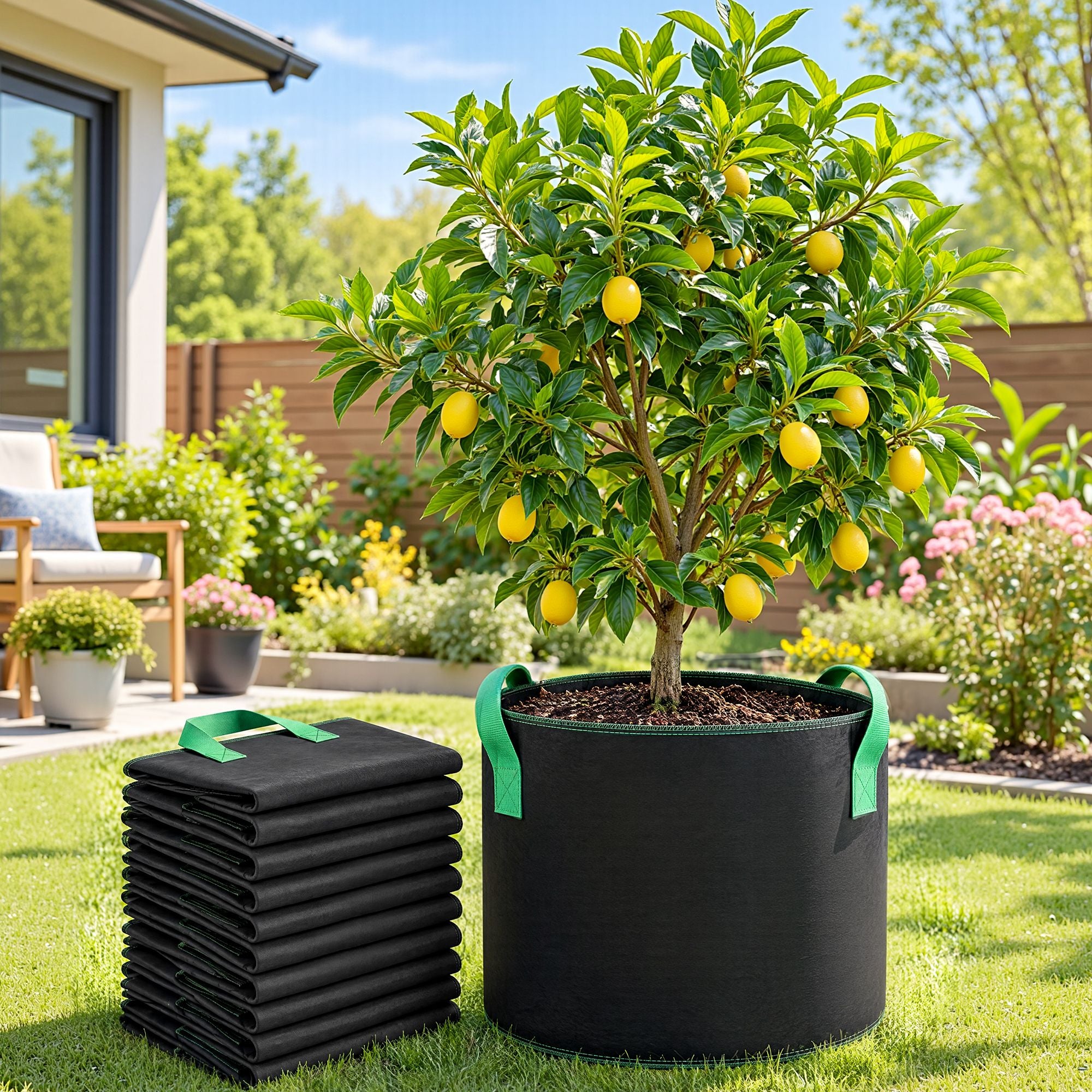 Green Fingers 20 Gallon Grow Bags 300gsm thick Aeration Fabric Pots 10 Pack Bedworld