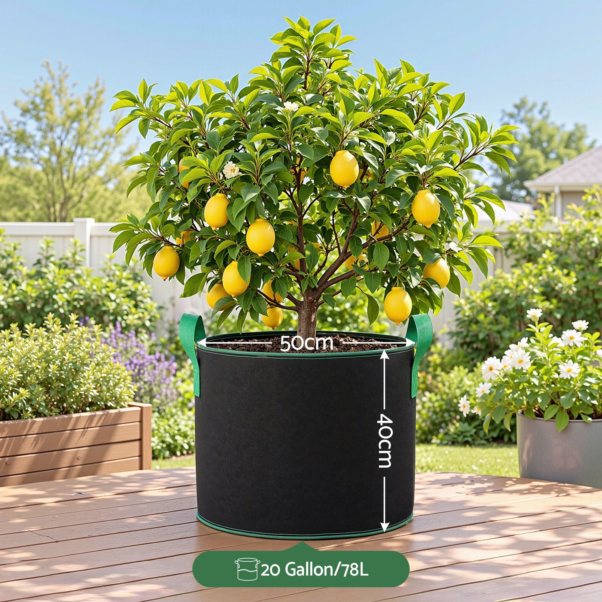 Green Fingers 20 Gallon Grow Bags 300gsm thick Aeration Fabric Pots 10 Pack Bedworld