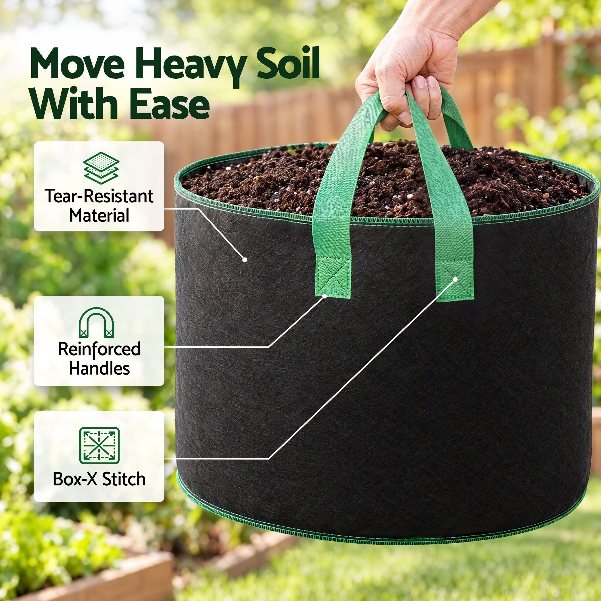 Green Fingers 20 Gallon Grow Bags 300gsm thick Aeration Fabric Pots 10 Pack Bedworld