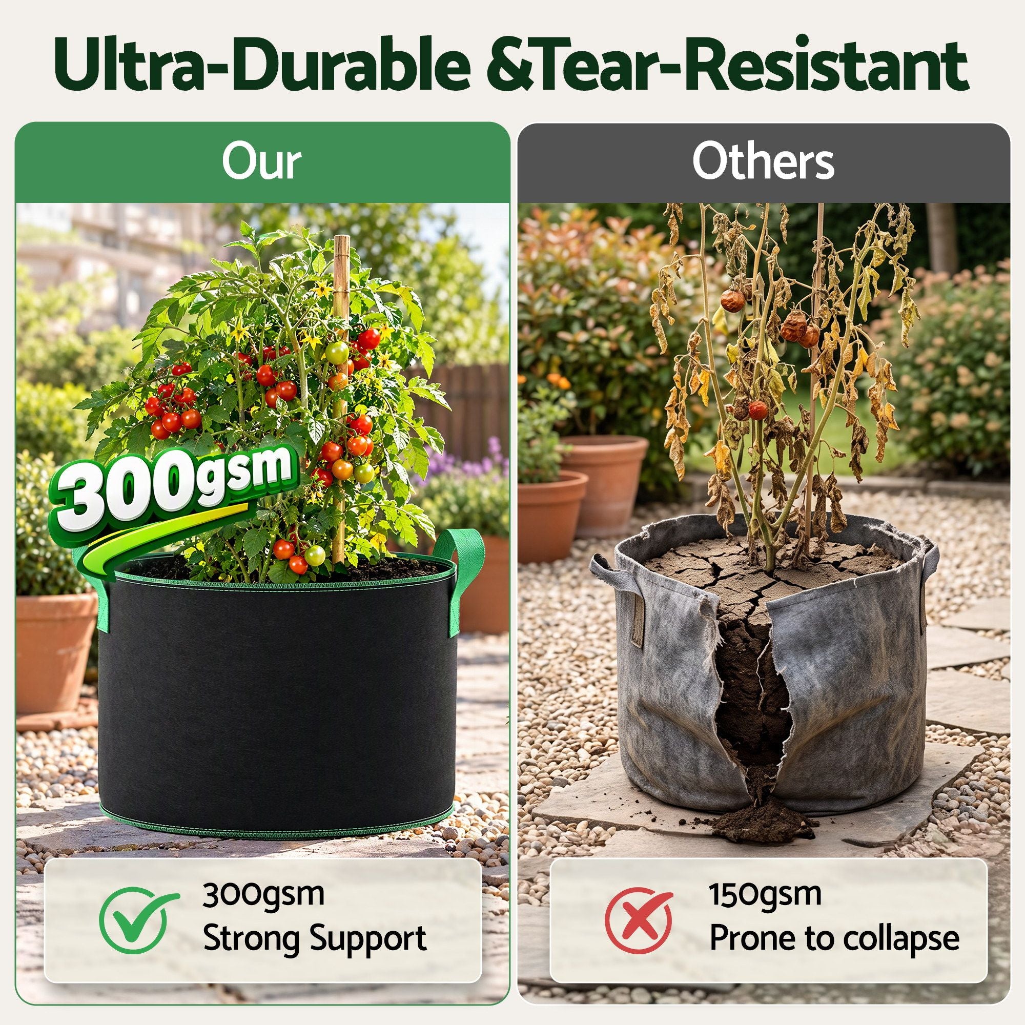 Green Fingers 20 Gallon Grow Bags 300gsm thick Aeration Fabric Pots 10 Pack Bedworld