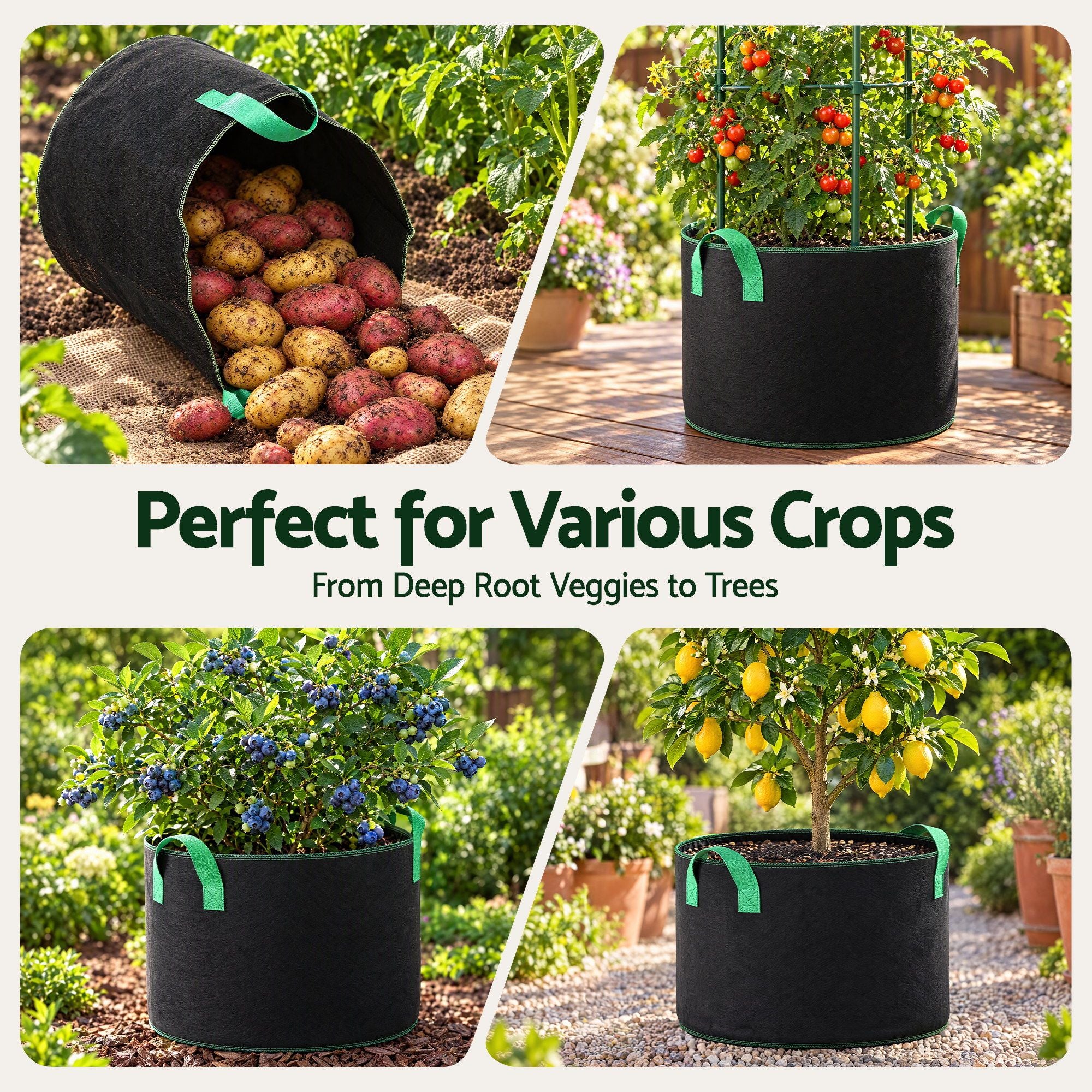 Green Fingers 20 Gallon Grow Bags 300gsm thick Aeration Fabric Pots 10 Pack Bedworld