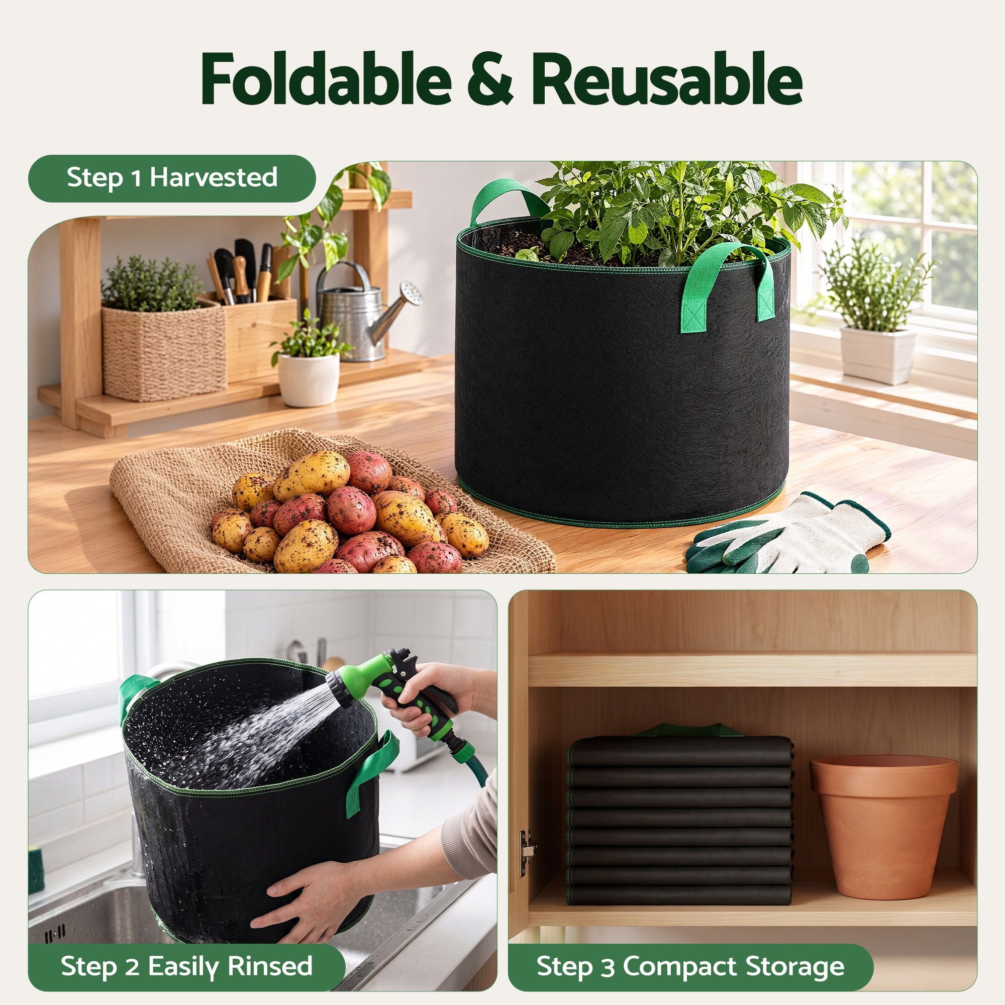 Green Fingers 20 Gallon Grow Bags 300gsm thick Aeration Fabric Pots 10 Pack Bedworld