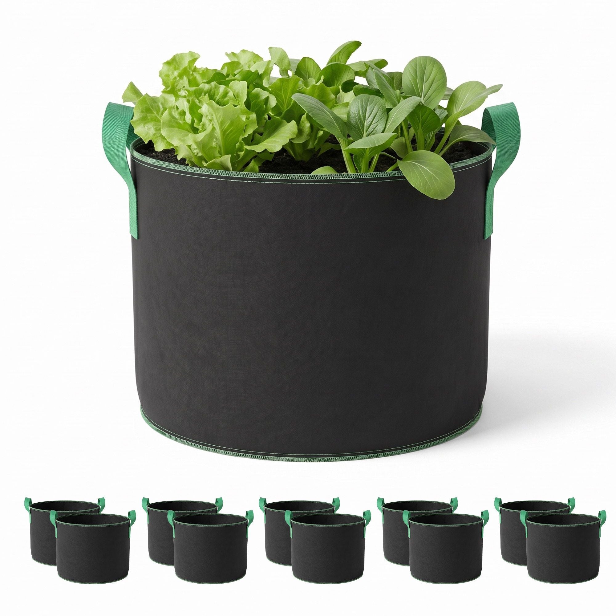 Green Fingers 20 Gallon Grow Bags 300gsm thick Aeration Fabric Pots 10 Pack Bedworld