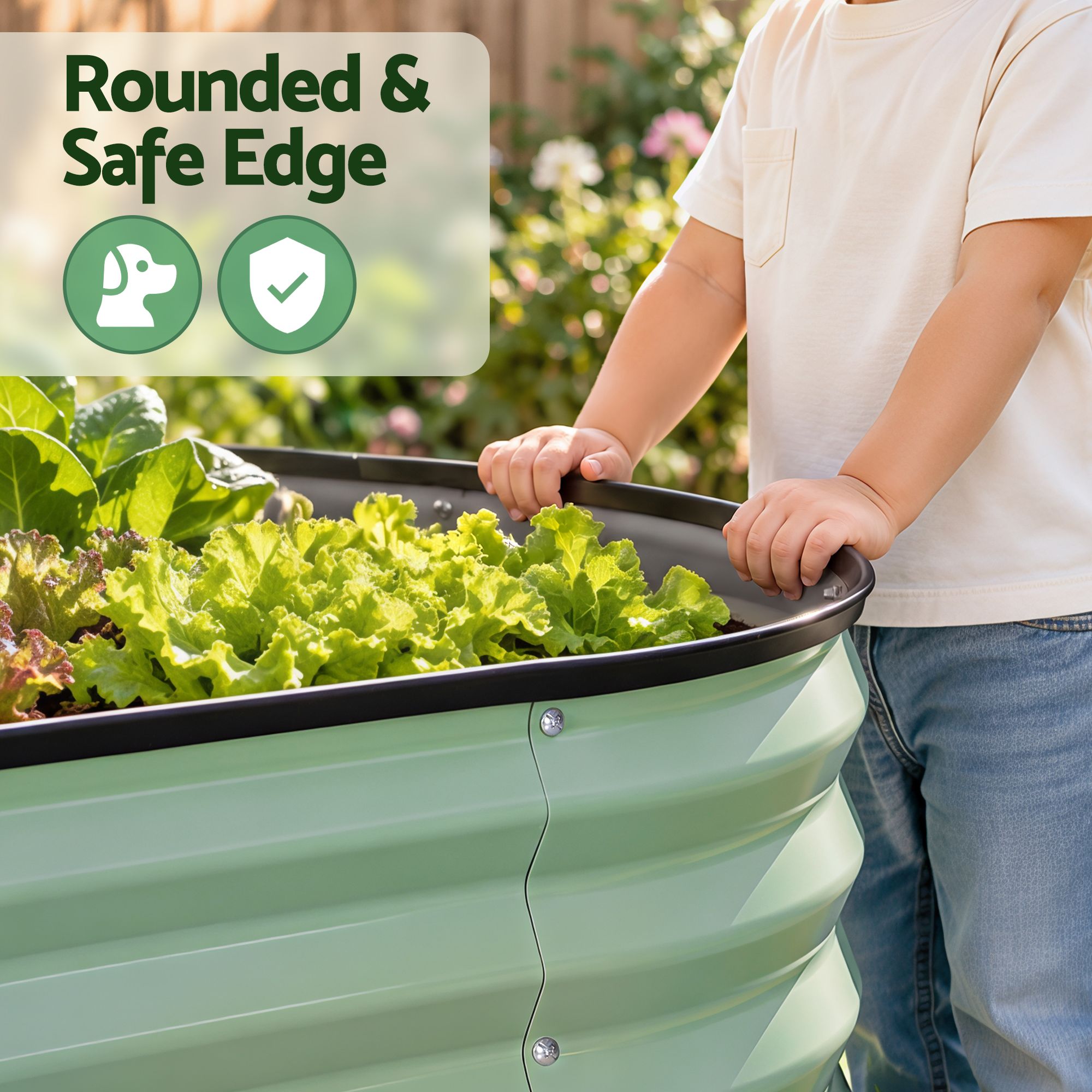 Green Fingers Self Watering Oval Garden Bed Galvanised for Balcony Deck 120x60x30cm Bedworld