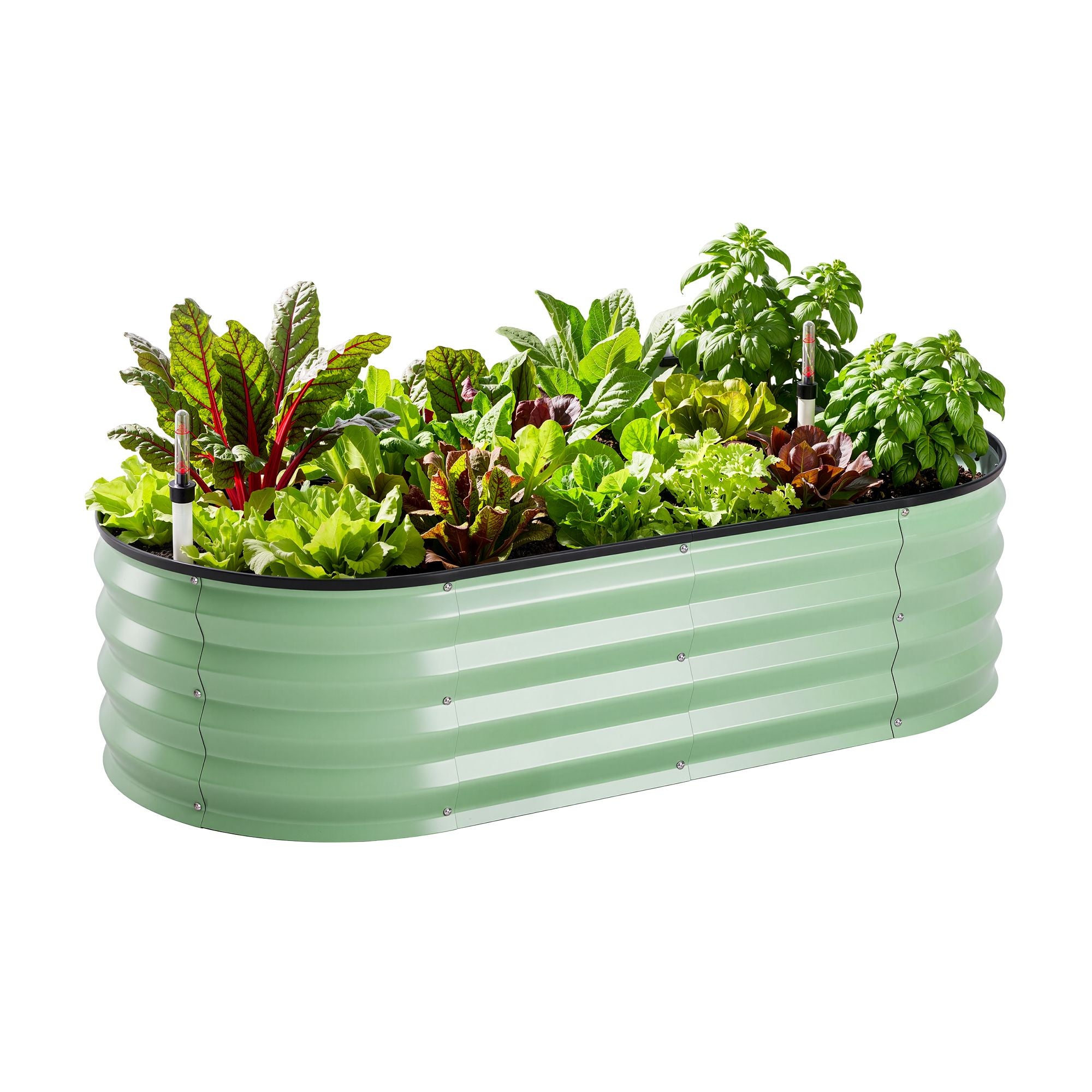 Green Fingers Self Watering Oval Garden Bed Galvanised for Balcony Deck 120x60x30cm Bedworld