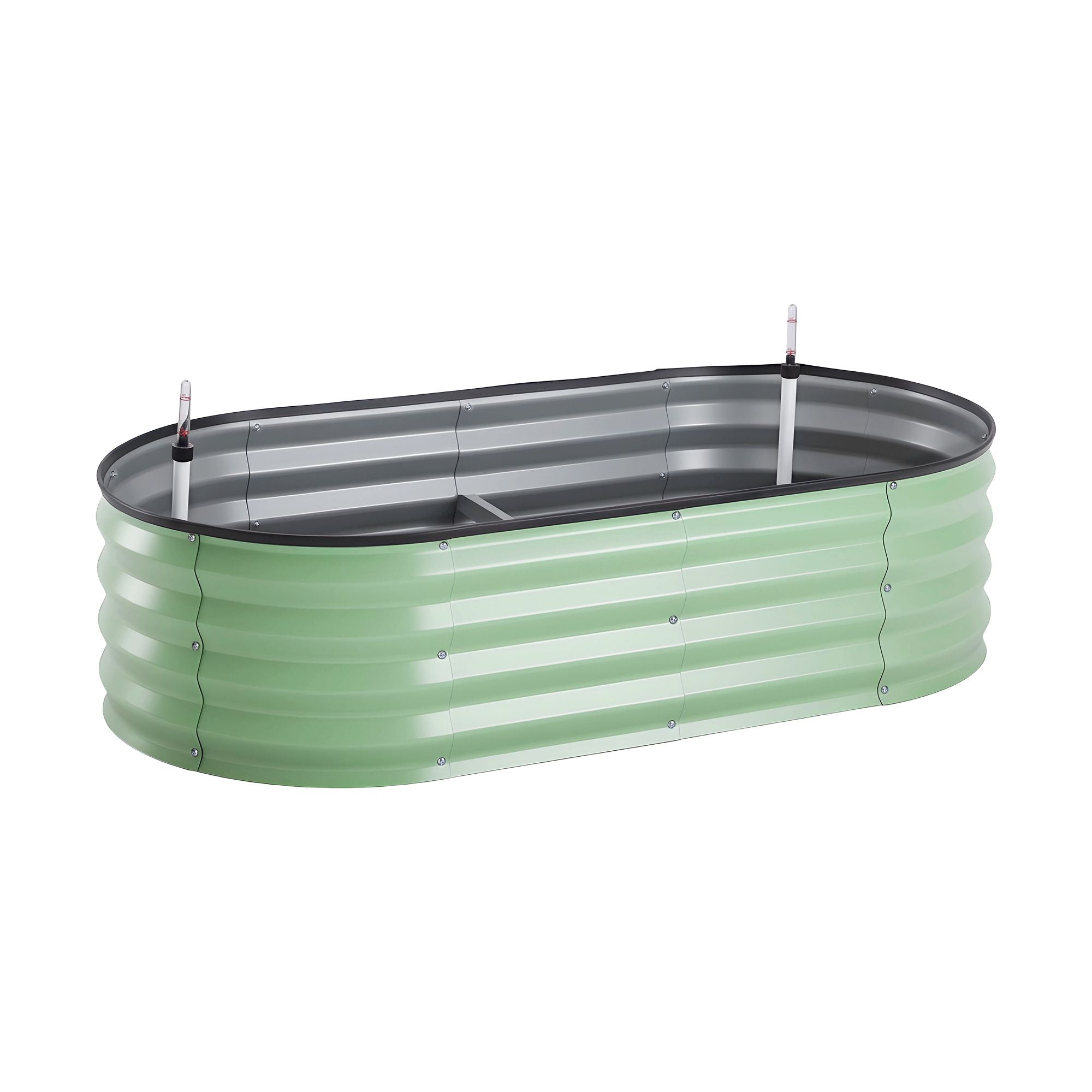 Green Fingers Self Watering Oval Garden Bed Galvanised for Balcony Deck 120x60x30cm Bedworld