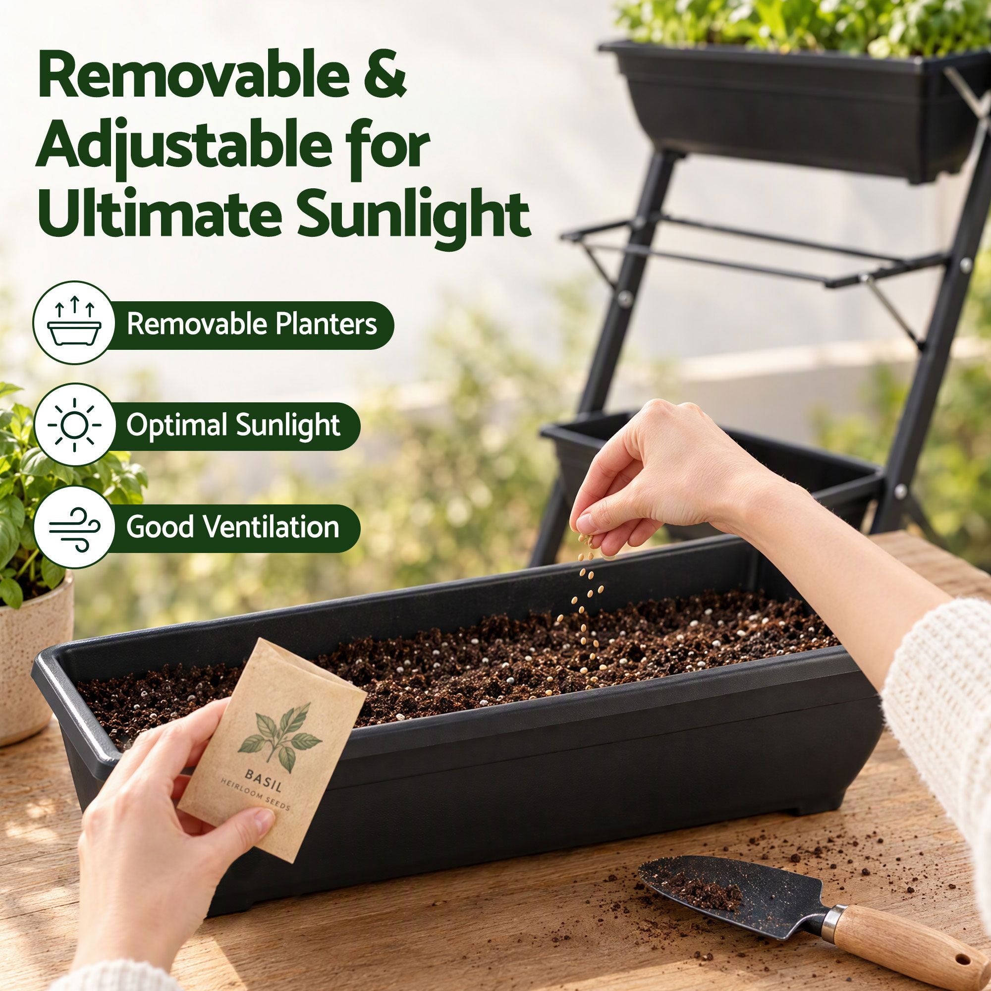 Green Fingers 5 Tier Vertical Raised Garden Bed Mobile Planter Box with Locking Wheels Bedworld
