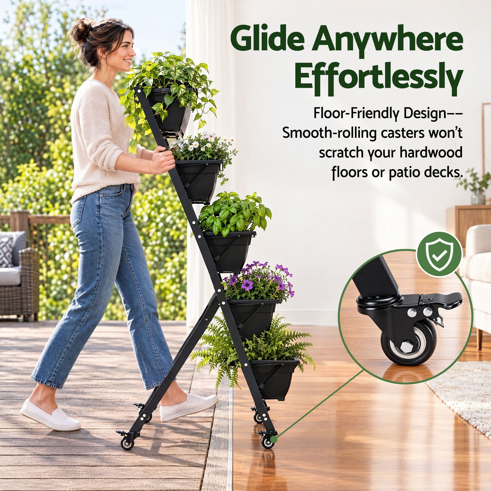 Green Fingers 5 Tier Vertical Raised Garden Bed Mobile Planter Box with Locking Wheels Bedworld
