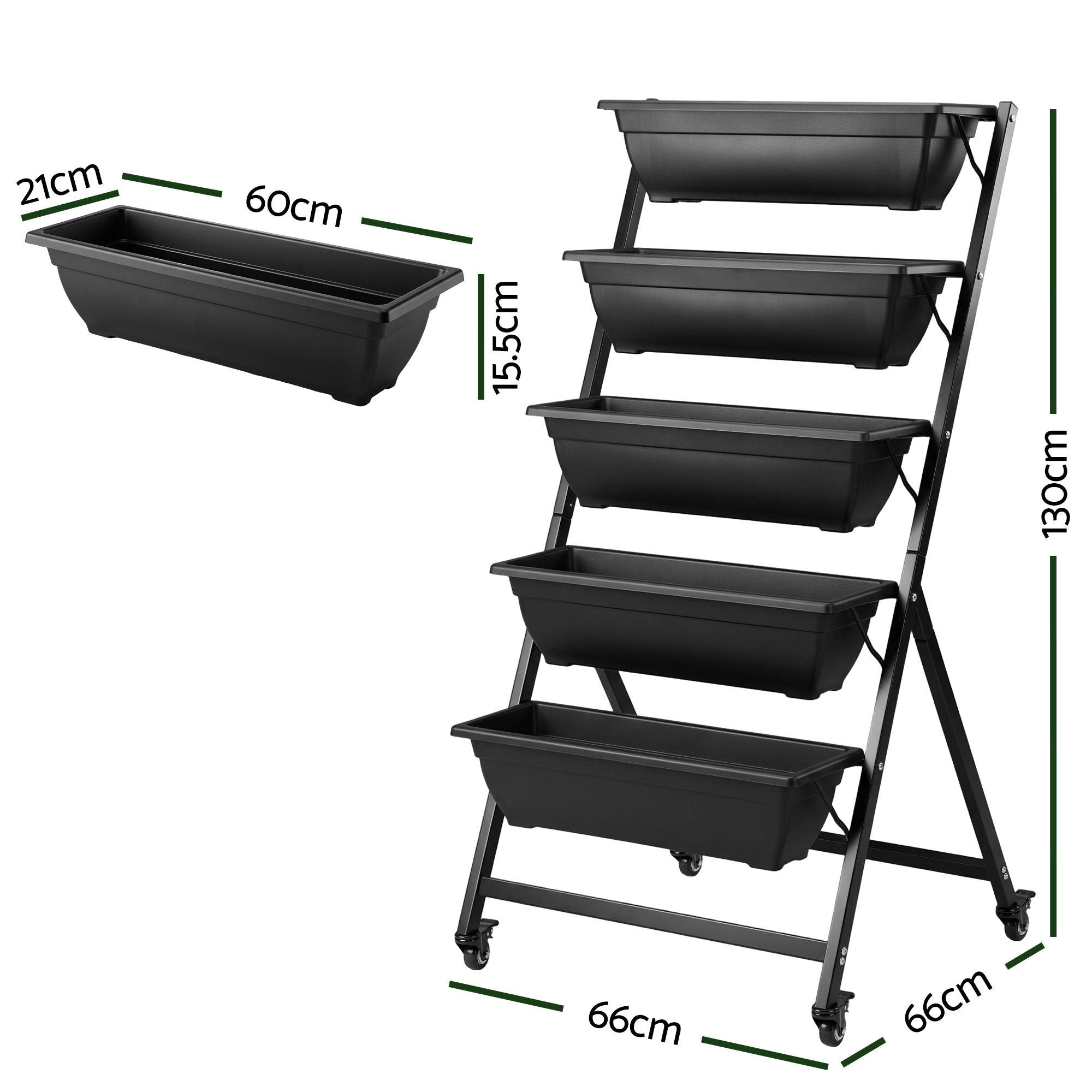 Green Fingers 5 Tier Vertical Raised Garden Bed Mobile Planter Box with Locking Wheels Bedworld