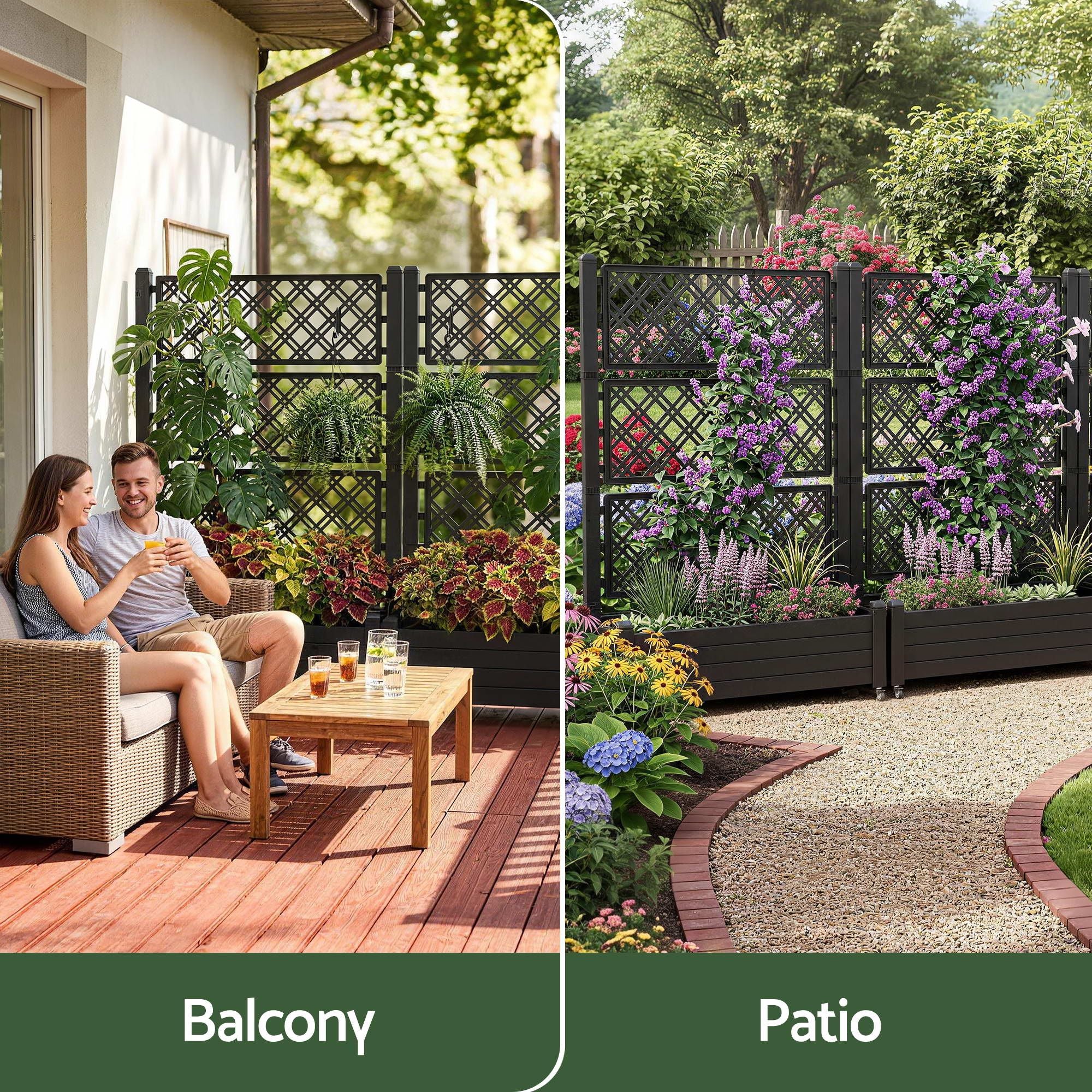 Green Fingers Mobile Planter Box with Trellis, Self Watering Garden Bed & Privacy Screen for Climbing Plants Flowers, Black Bedworld