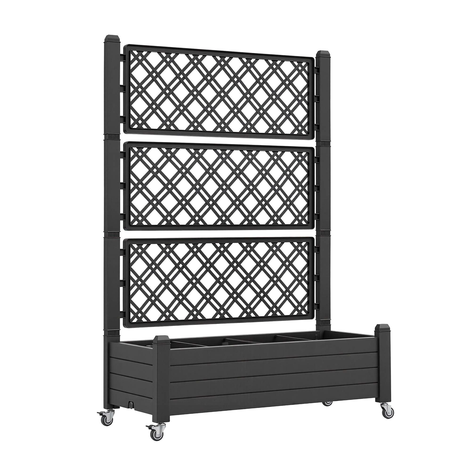 Green Fingers Mobile Planter Box with Trellis, Self Watering Garden Bed & Privacy Screen for Climbing Plants Flowers, Black Bedworld