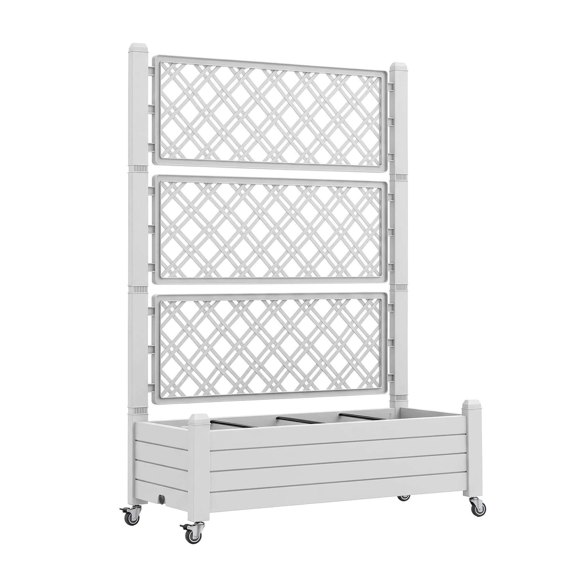 Green Fingers Mobile Planter Box with Trellis, Self Watering Garden Bed & Privacy Screen for Climbing Plants Flowers, White Bedworld