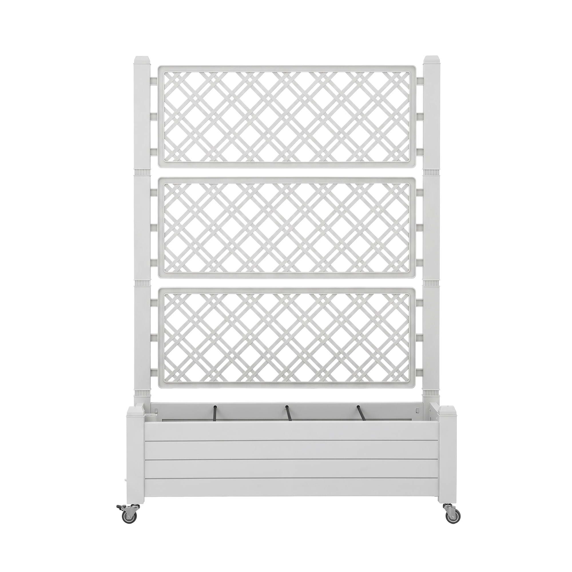 Green Fingers Mobile Planter Box with Trellis, Self Watering Garden Bed & Privacy Screen for Climbing Plants Flowers, White Bedworld