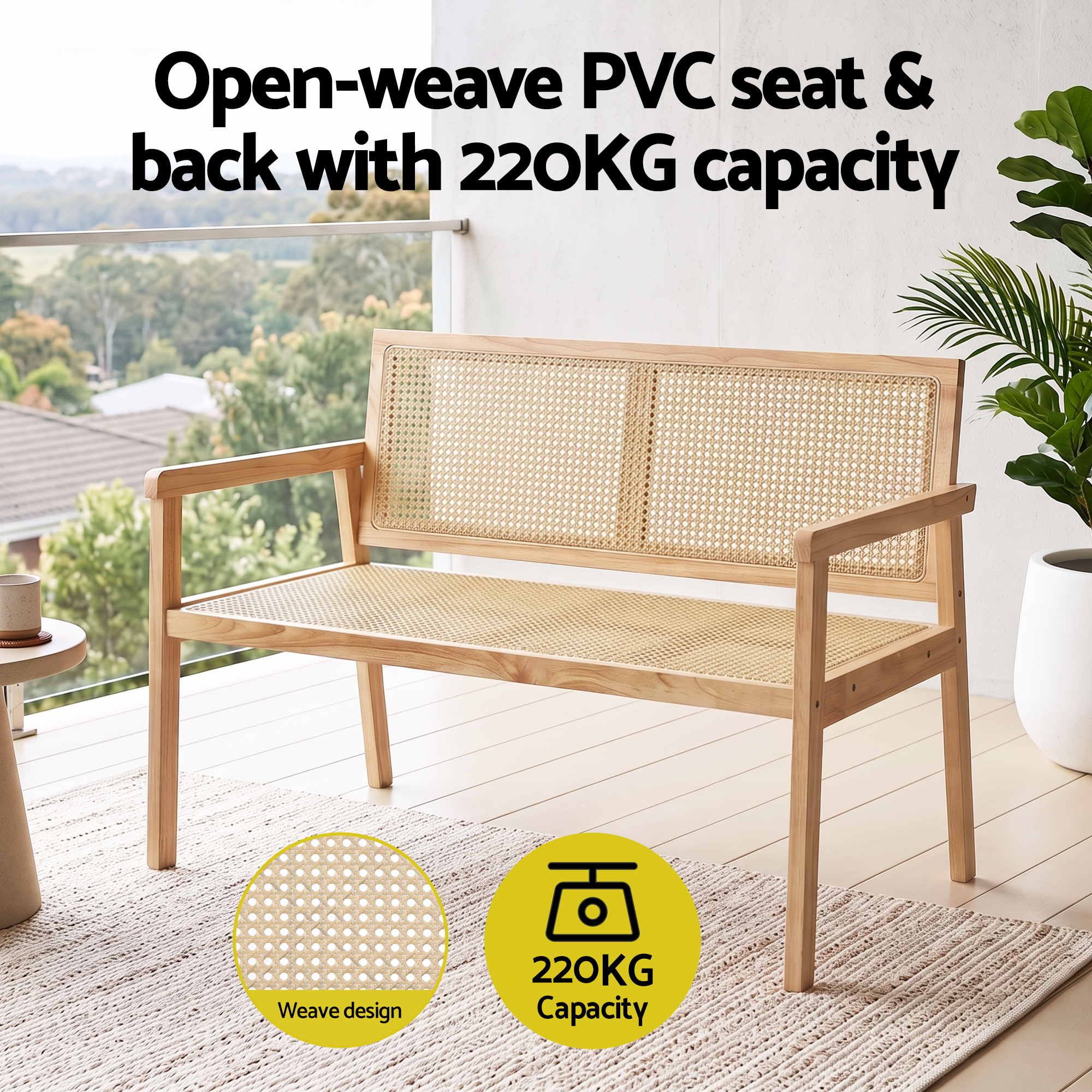 Gardeon Garden Bench Wooden Bench Outdoor PVC Woven Seat Backrest 107cm Bedworld