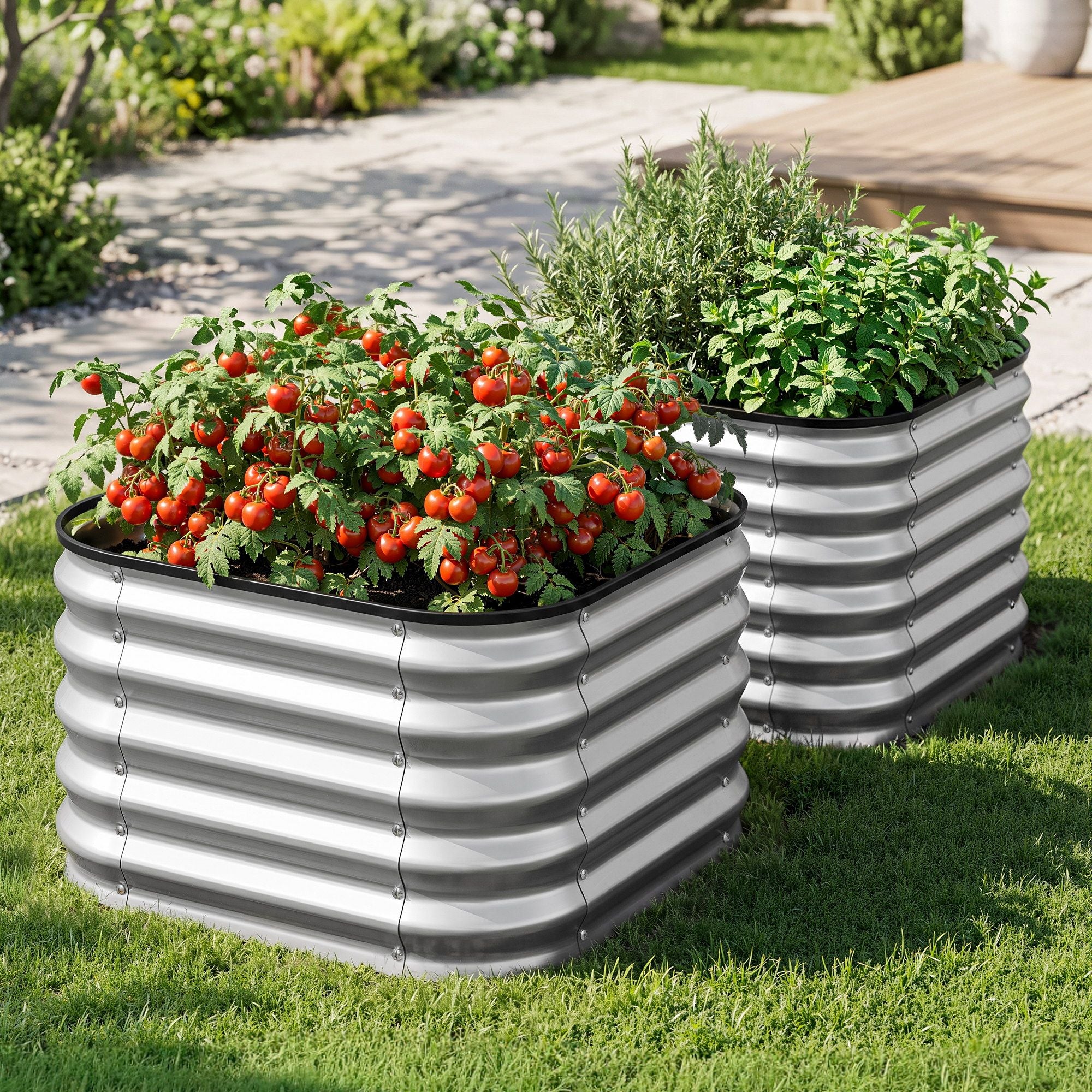 Green Fingers Galvanized Raised Garden Bed 2 Pack Metal Planter 60x60x45cm Bedworld