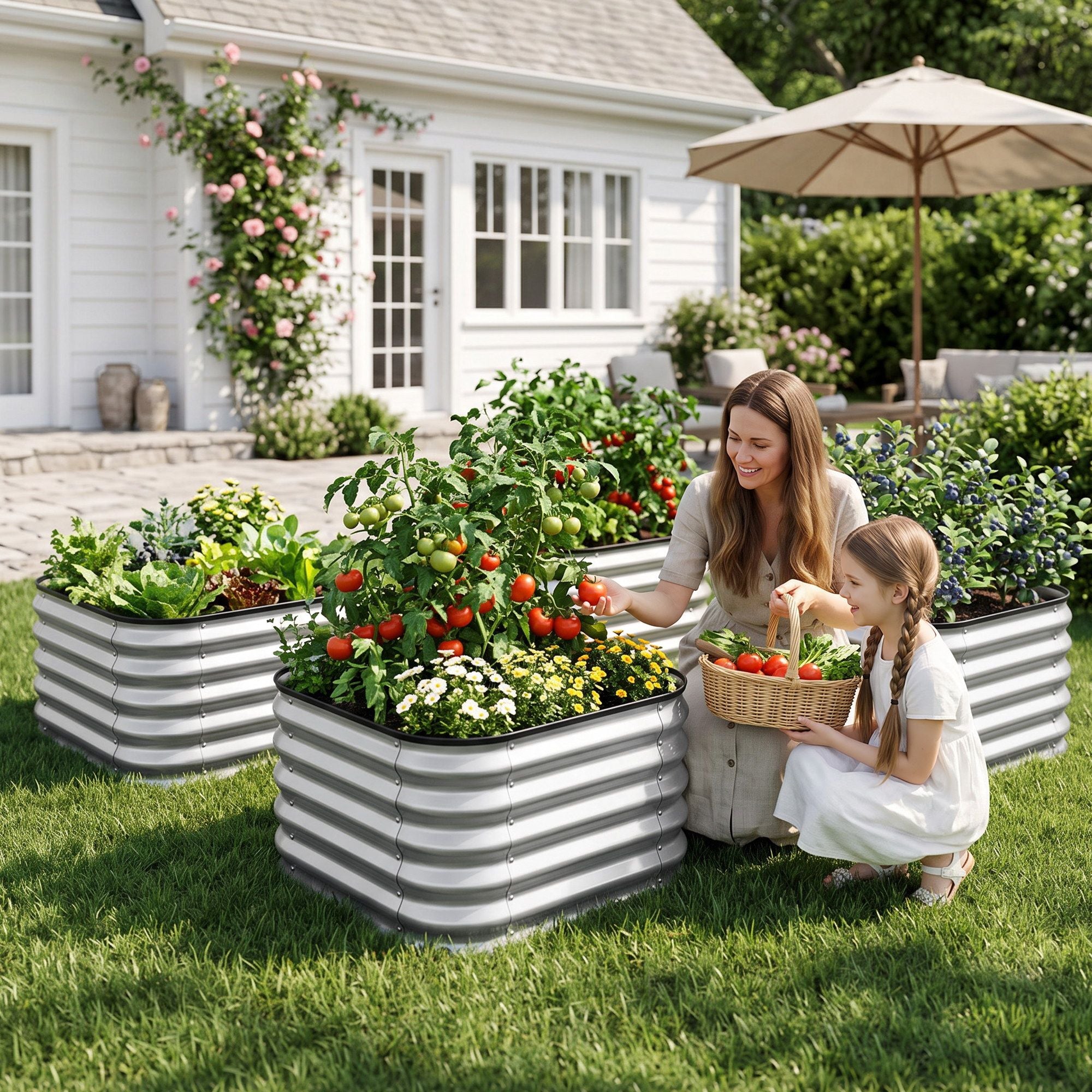 Green Fingers Galvanized Raised Garden Bed 2 Pack Metal Planter 60x60x45cm Bedworld