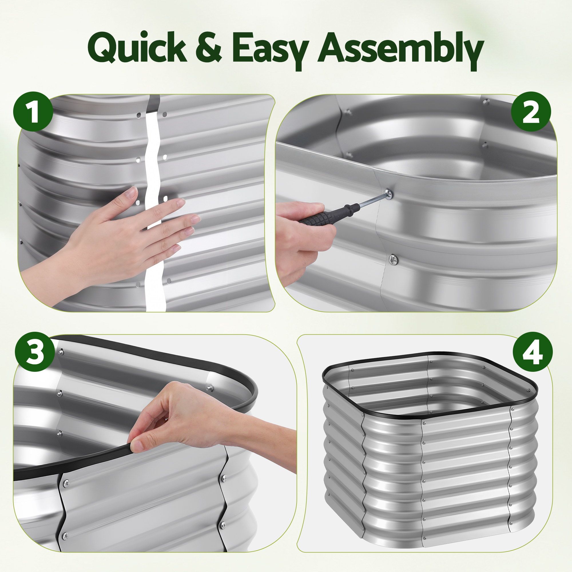 Green Fingers Galvanized Raised Garden Bed 2 Pack Metal Planter 60x60x45cm Bedworld