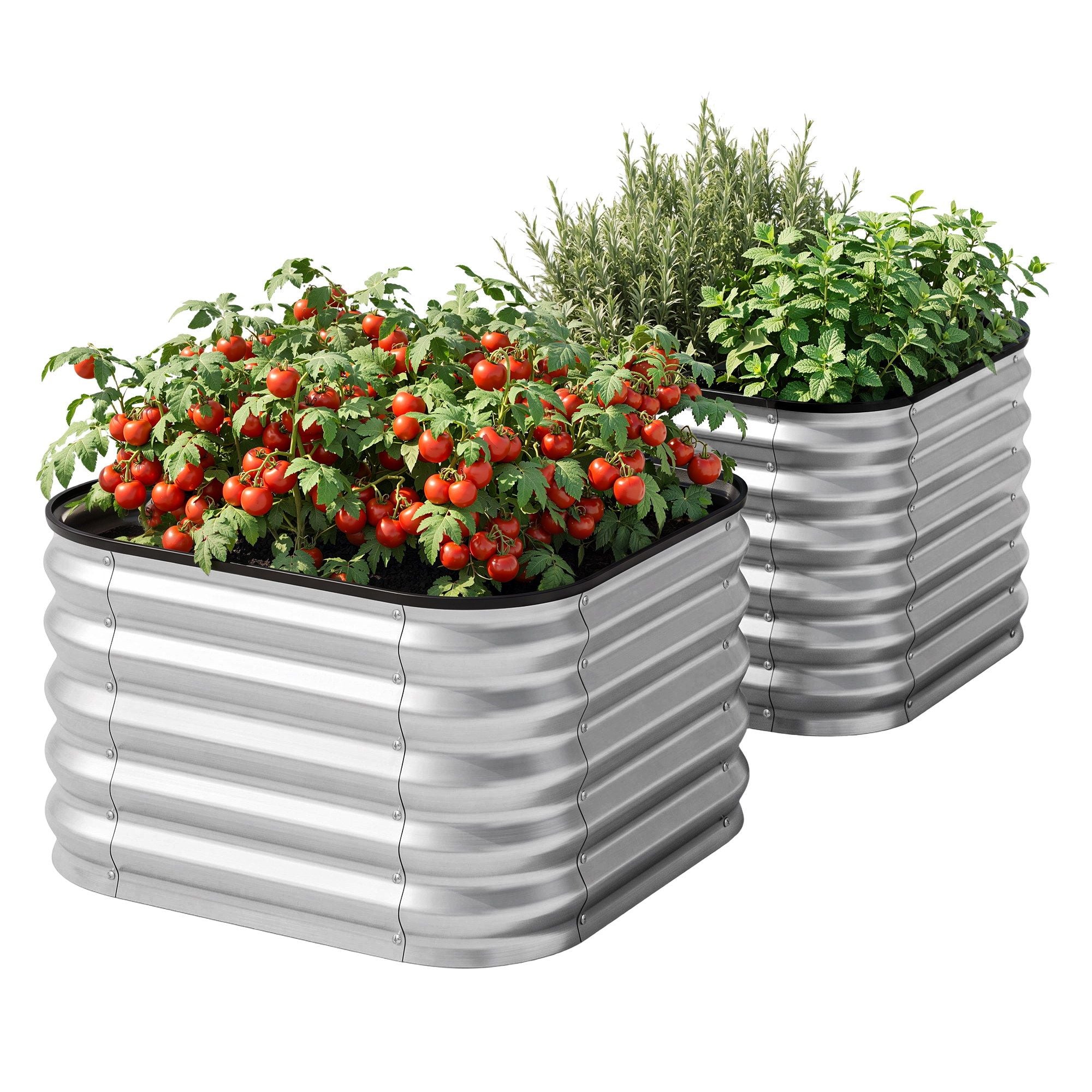 Green Fingers Galvanized Raised Garden Bed 2 Pack Metal Planter 60x60x45cm Bedworld
