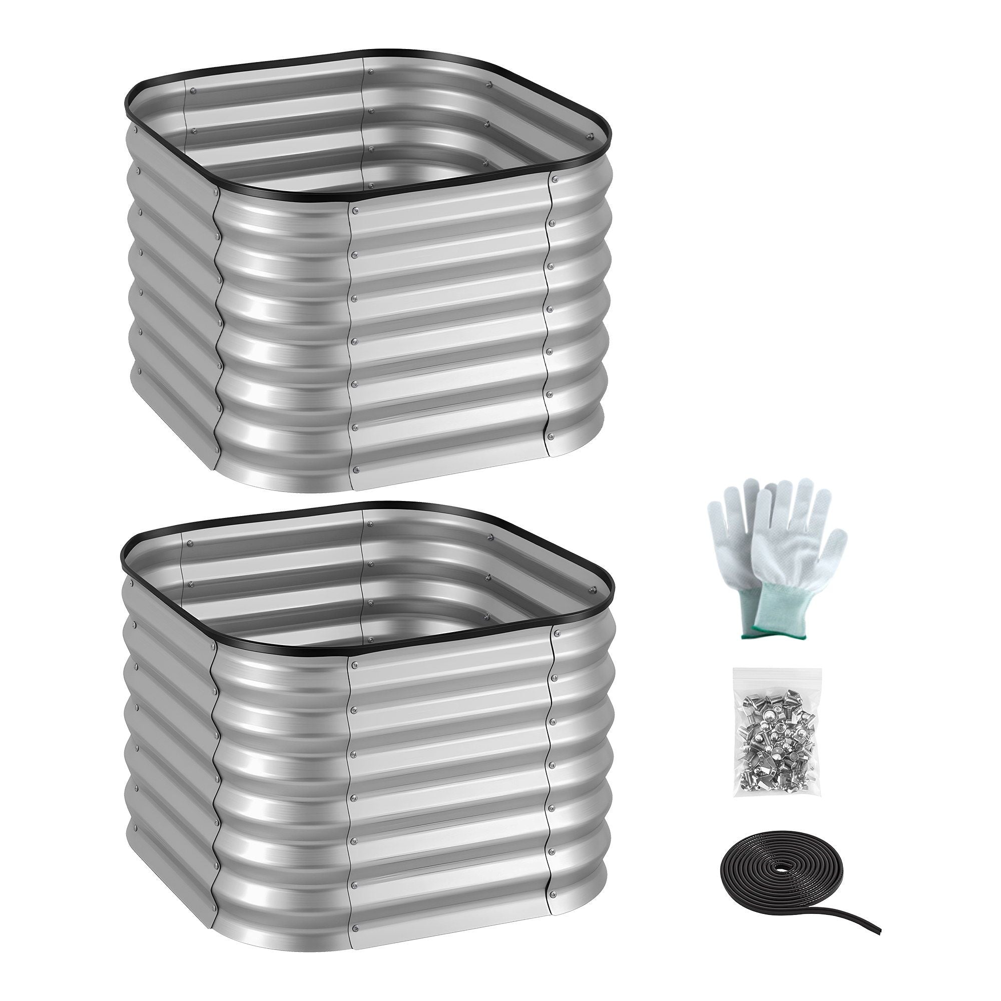 Green Fingers Galvanized Raised Garden Bed 2 Pack Metal Planter 60x60x45cm Bedworld