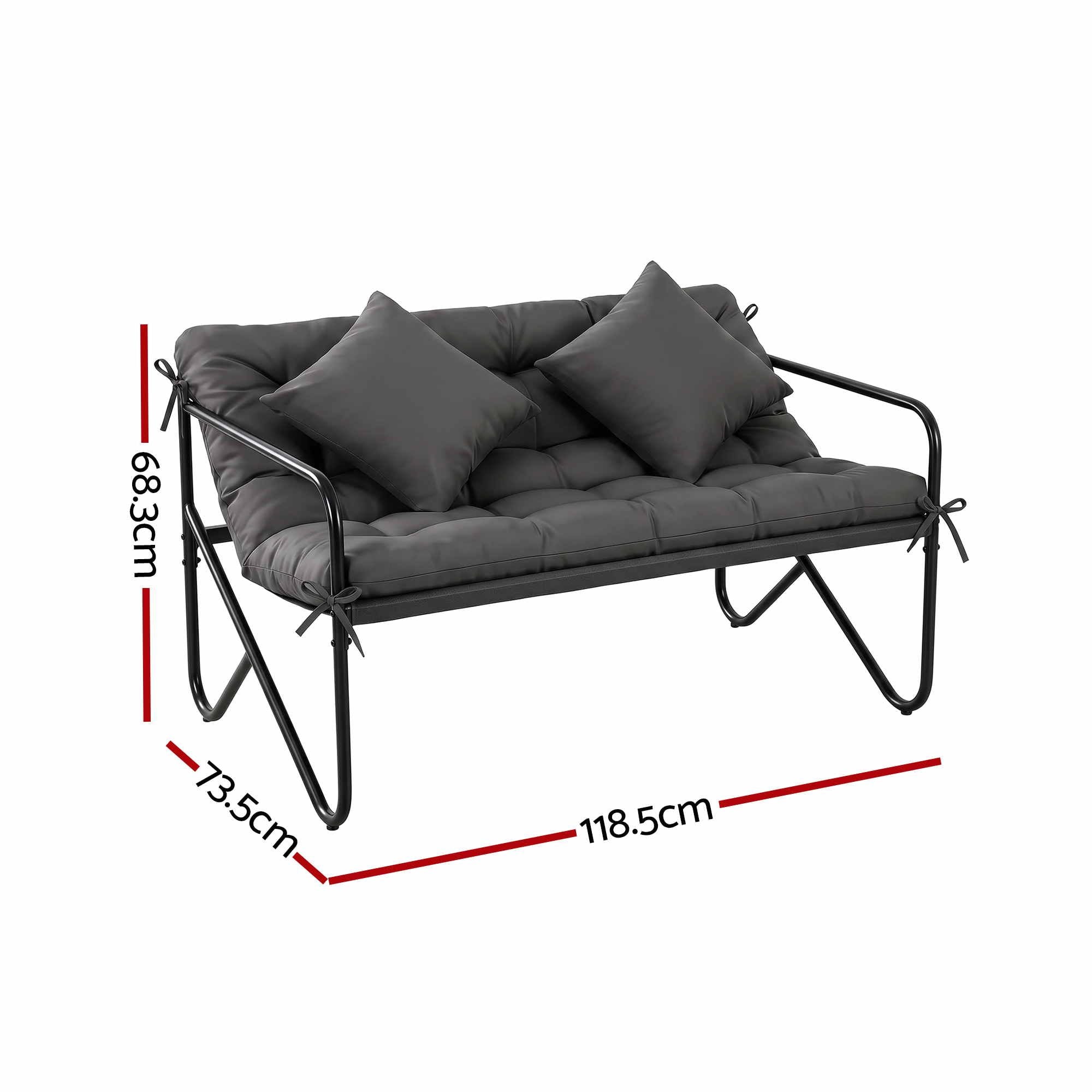 Gardeon Garden Bench 2 Seater Outdoor Bench Metal with Cushion 118cm Black Bedworld