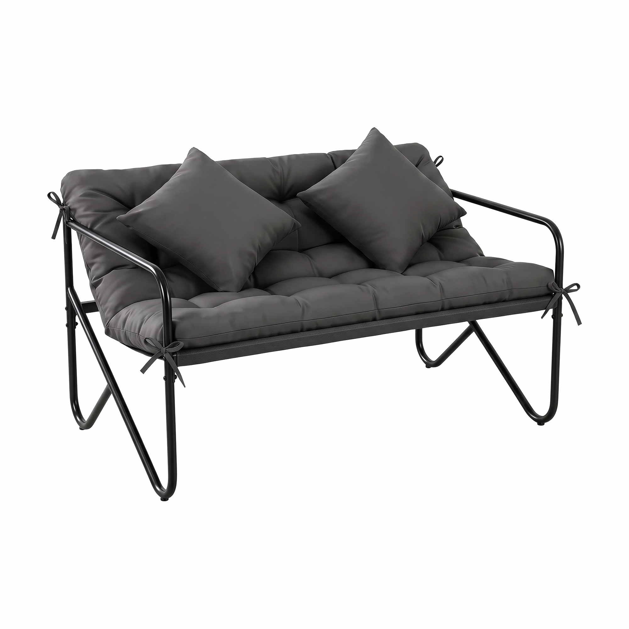 Gardeon Garden Bench 2 Seater Outdoor Bench Metal with Cushion 118cm Black Bedworld
