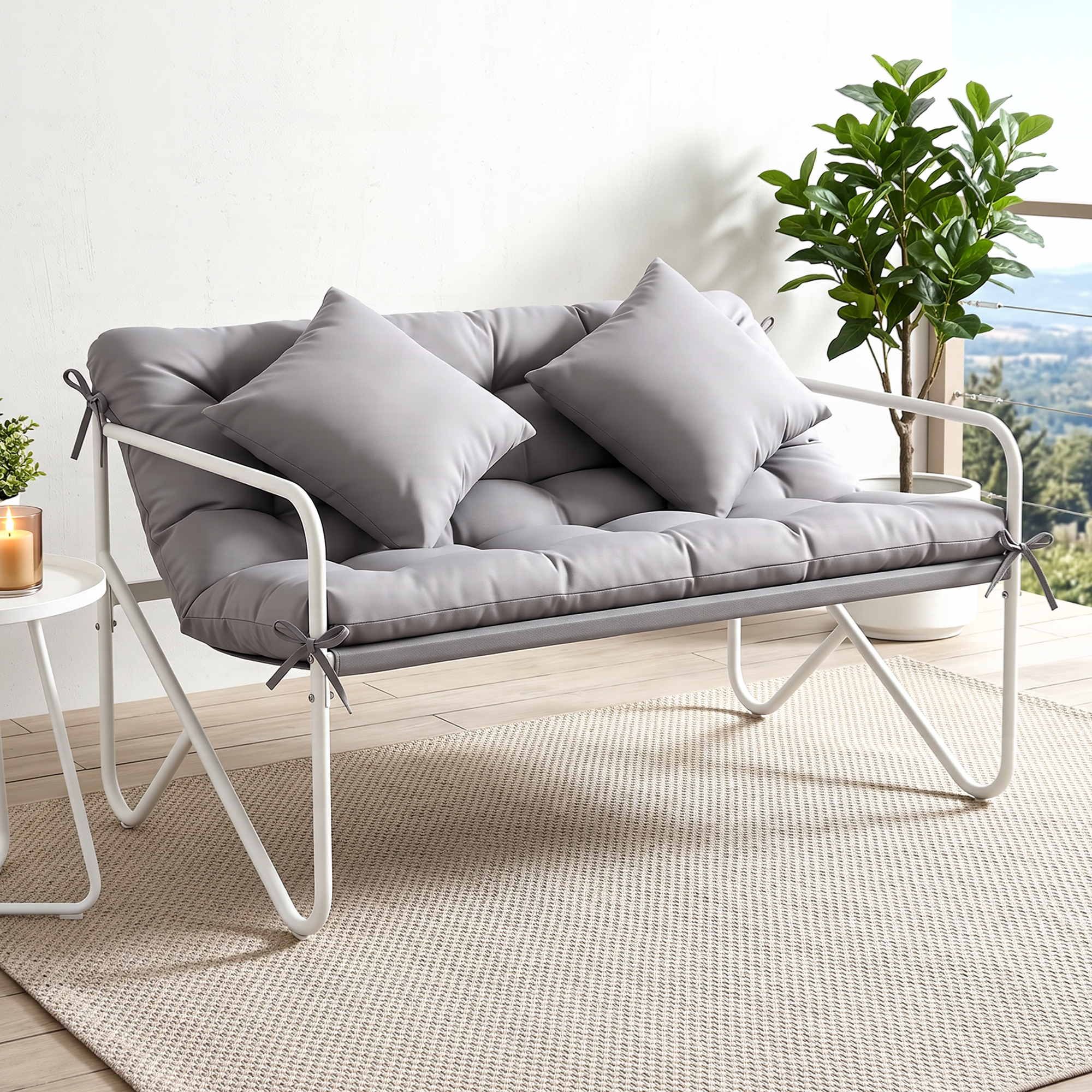 Gardeon Garden Bench 2 Seater Outdoor Bench Metal with Cushion 118cm Grey Bedworld