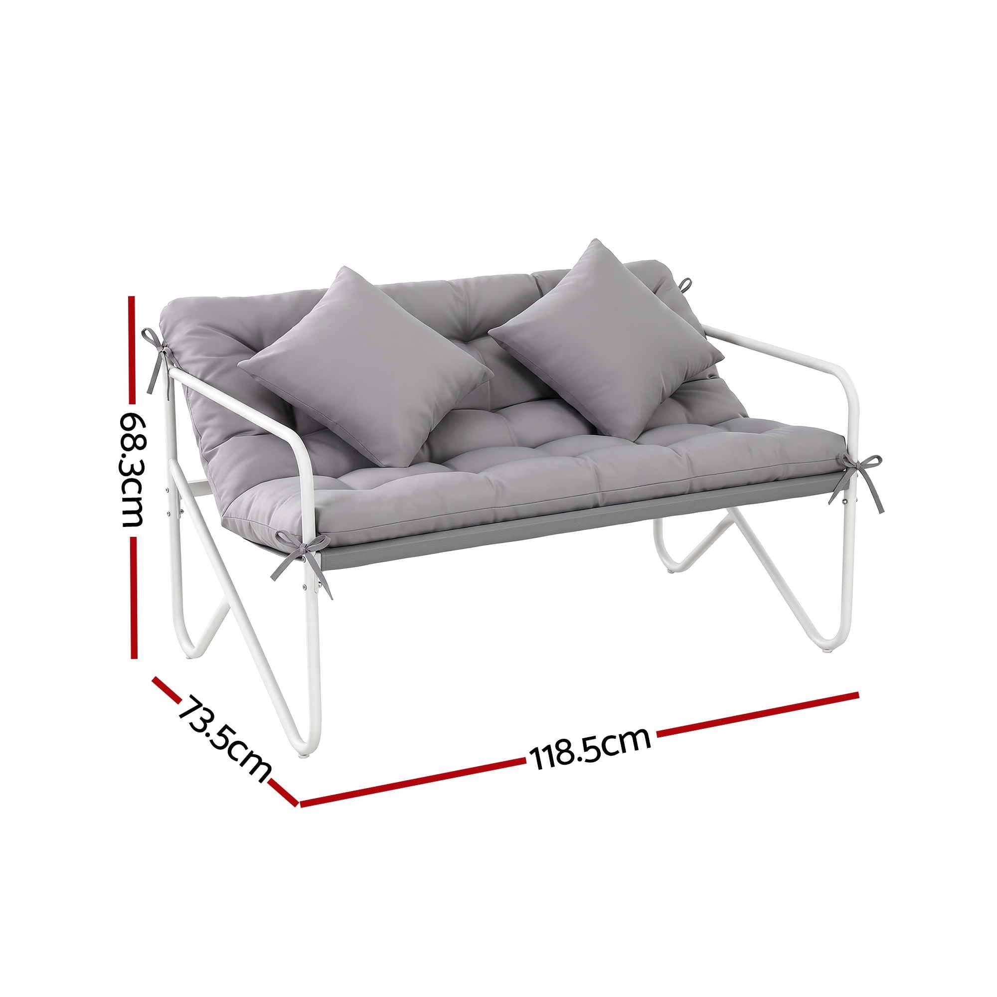 Gardeon Garden Bench 2 Seater Outdoor Bench Metal with Cushion 118cm Grey Bedworld