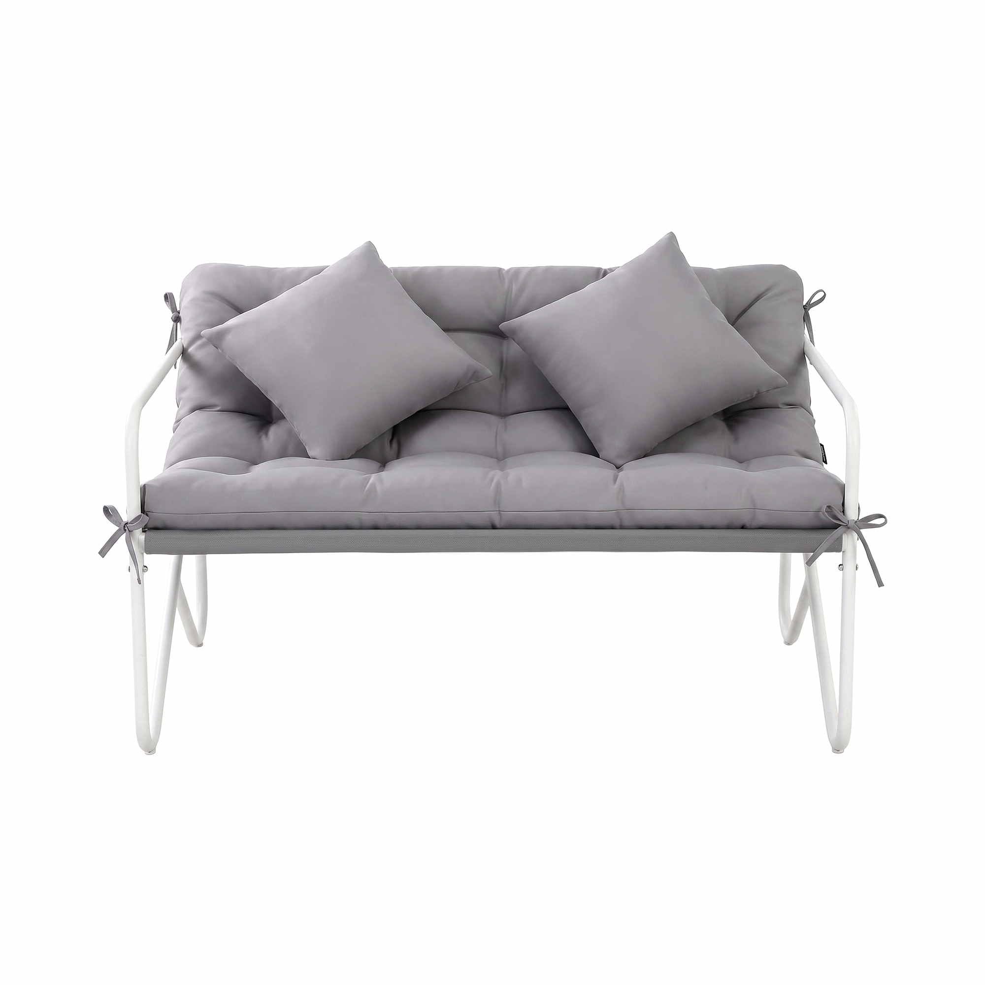Gardeon Garden Bench 2 Seater Outdoor Bench Metal with Cushion 118cm Grey Bedworld