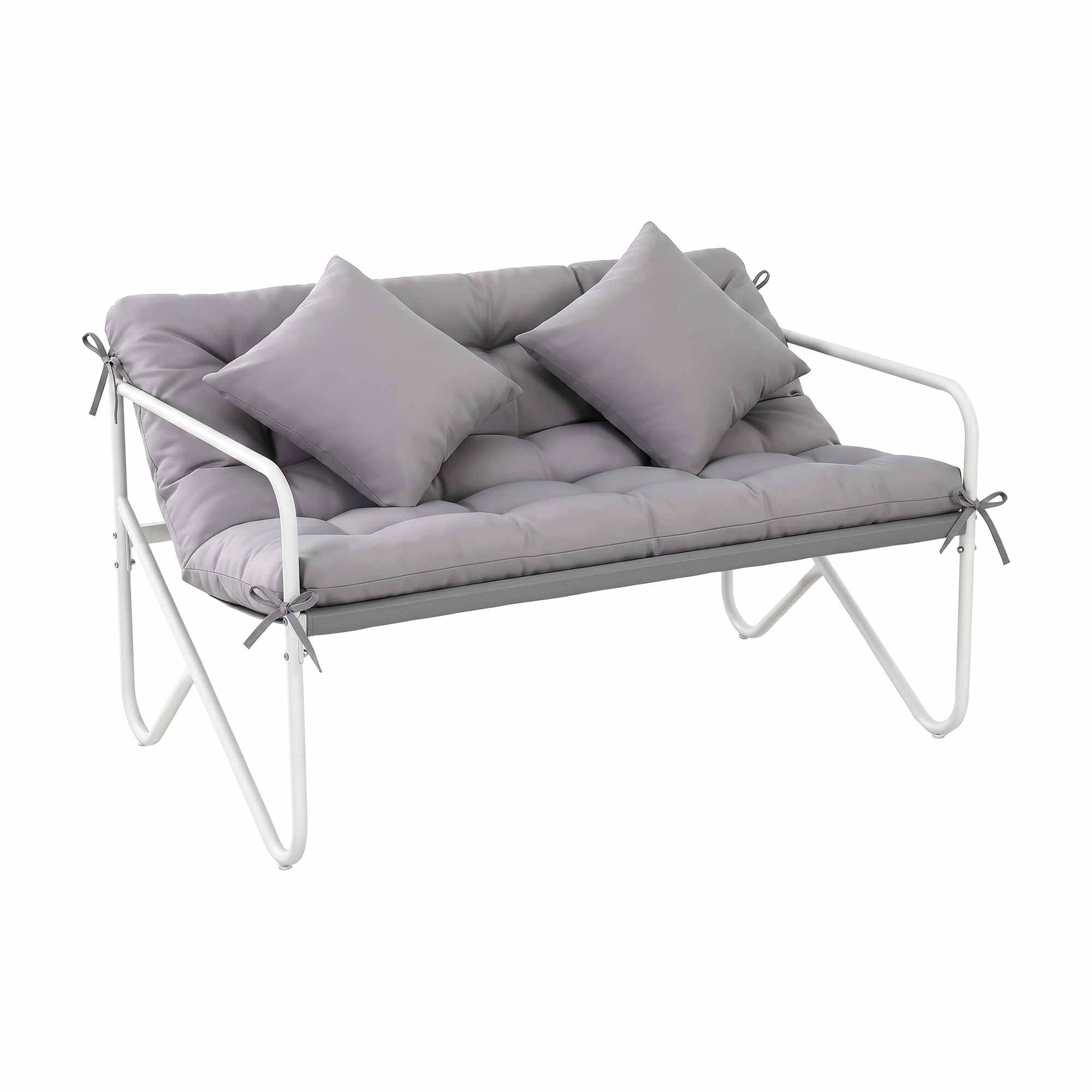 Gardeon Garden Bench 2 Seater Outdoor Bench Metal with Cushion 118cm Grey Bedworld