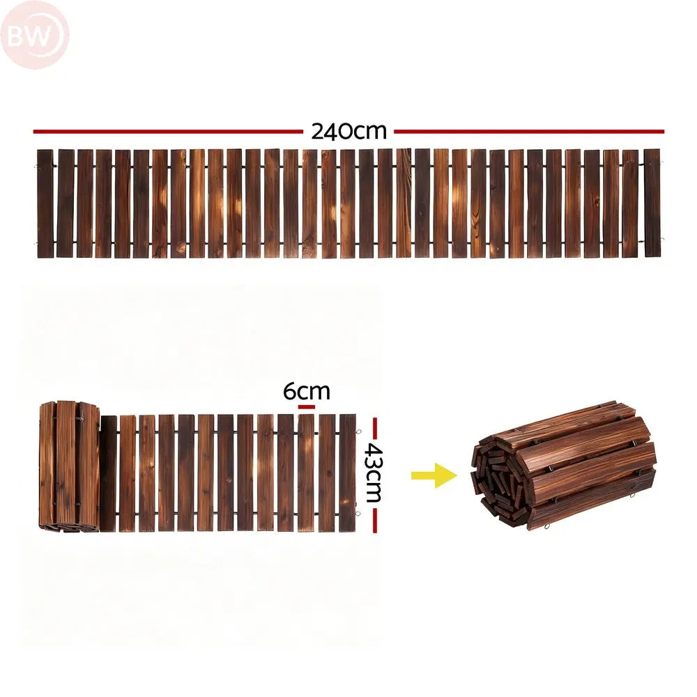 Charcoal brown wooden walkway roll-up bundle of parallel slat boards