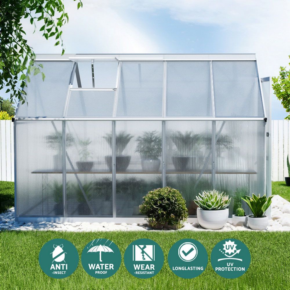 Green Fingers Greenhouse Aluminium Polycarbonate Premium Garden Storage Shed 3.1Mx1.9Mx2.0M