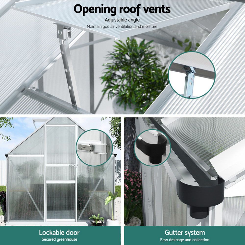 Green Fingers Greenhouse Aluminium Polycarbonate Premium Garden Storage Shed 3.1Mx1.9Mx2.0M